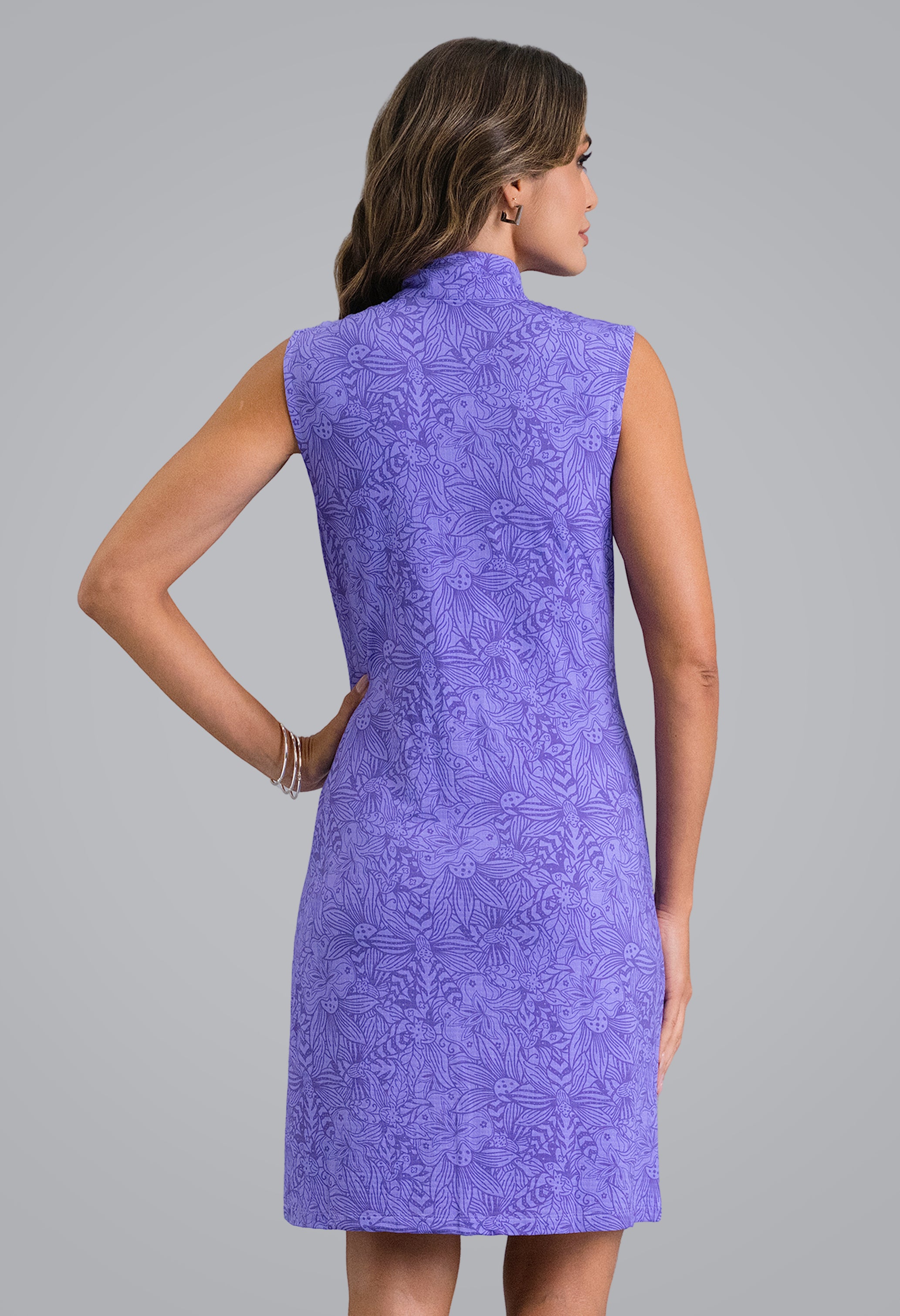 IBKÜL - Annie Sleeveless Mock Neck Dress - Color: Plum/Lavender