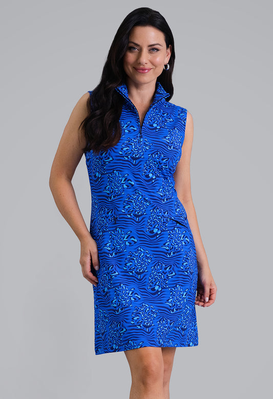 IBKÜL - Yun Sleeveless Mock Neck Dress - Color: Blue
