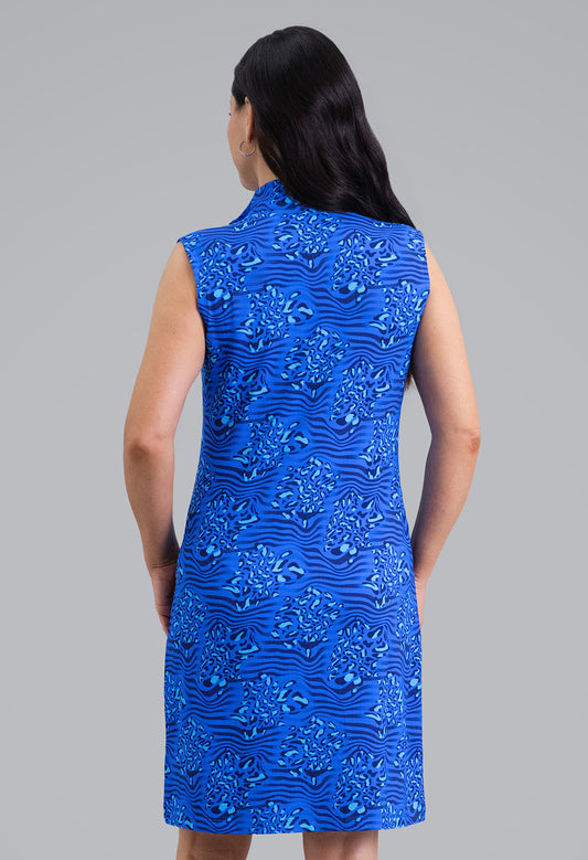 IBKÜL - Yun Sleeveless Mock Neck Dress - Color: Blue