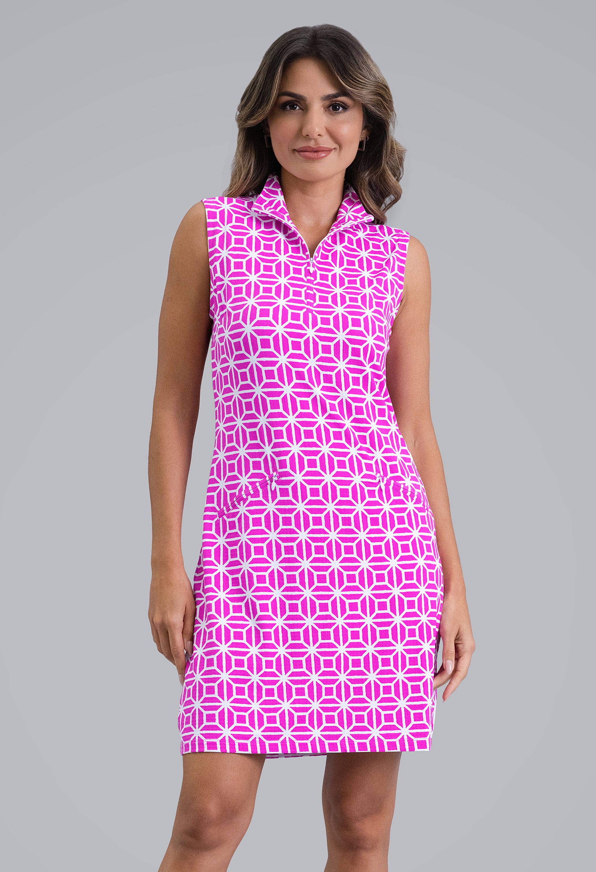 IBKÜL - Carolyn Sleeveless Mock Neck Dress - Color: Hot Pink