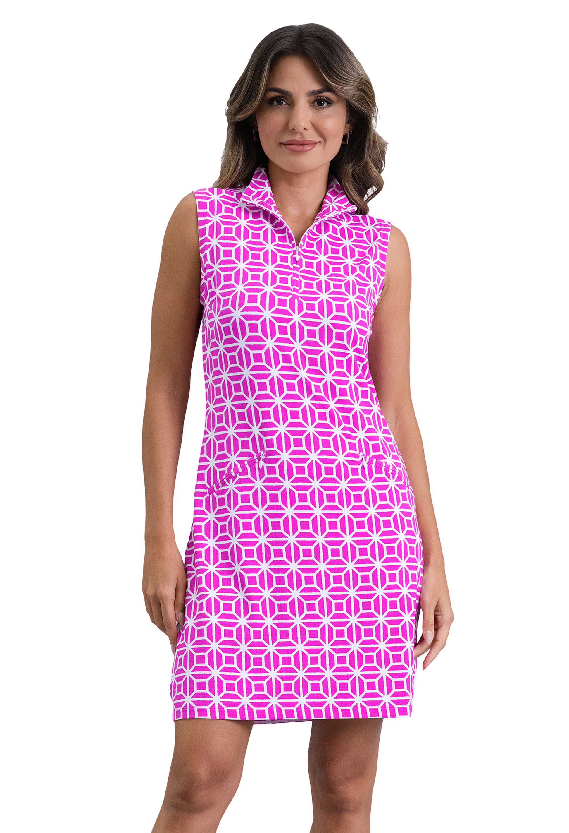 IBKÜL - Carolyn Sleeveless Mock Neck Dress - Color: Hot Pink