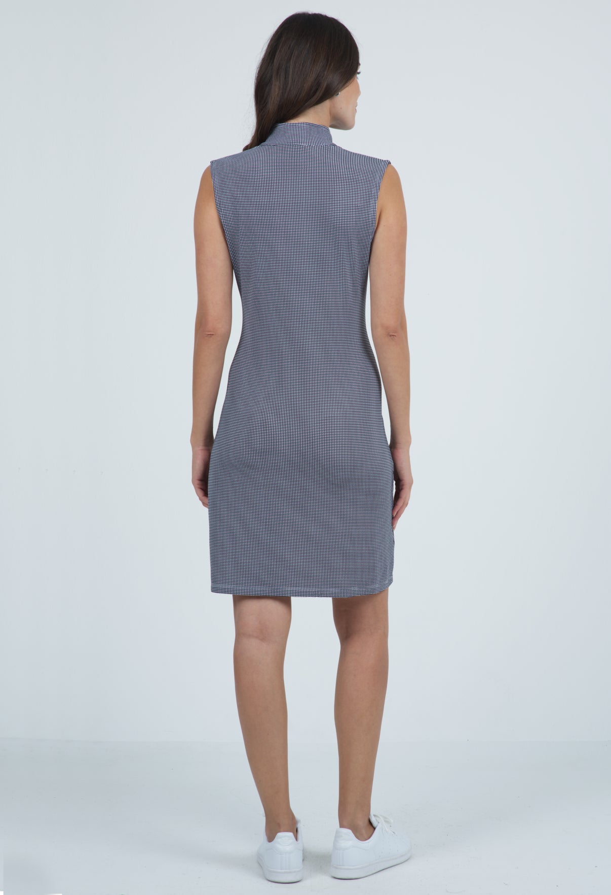 IBKÜL - Mini Check Print Sleeveless Mock Neck Dress - 58754 - Color: Black/White