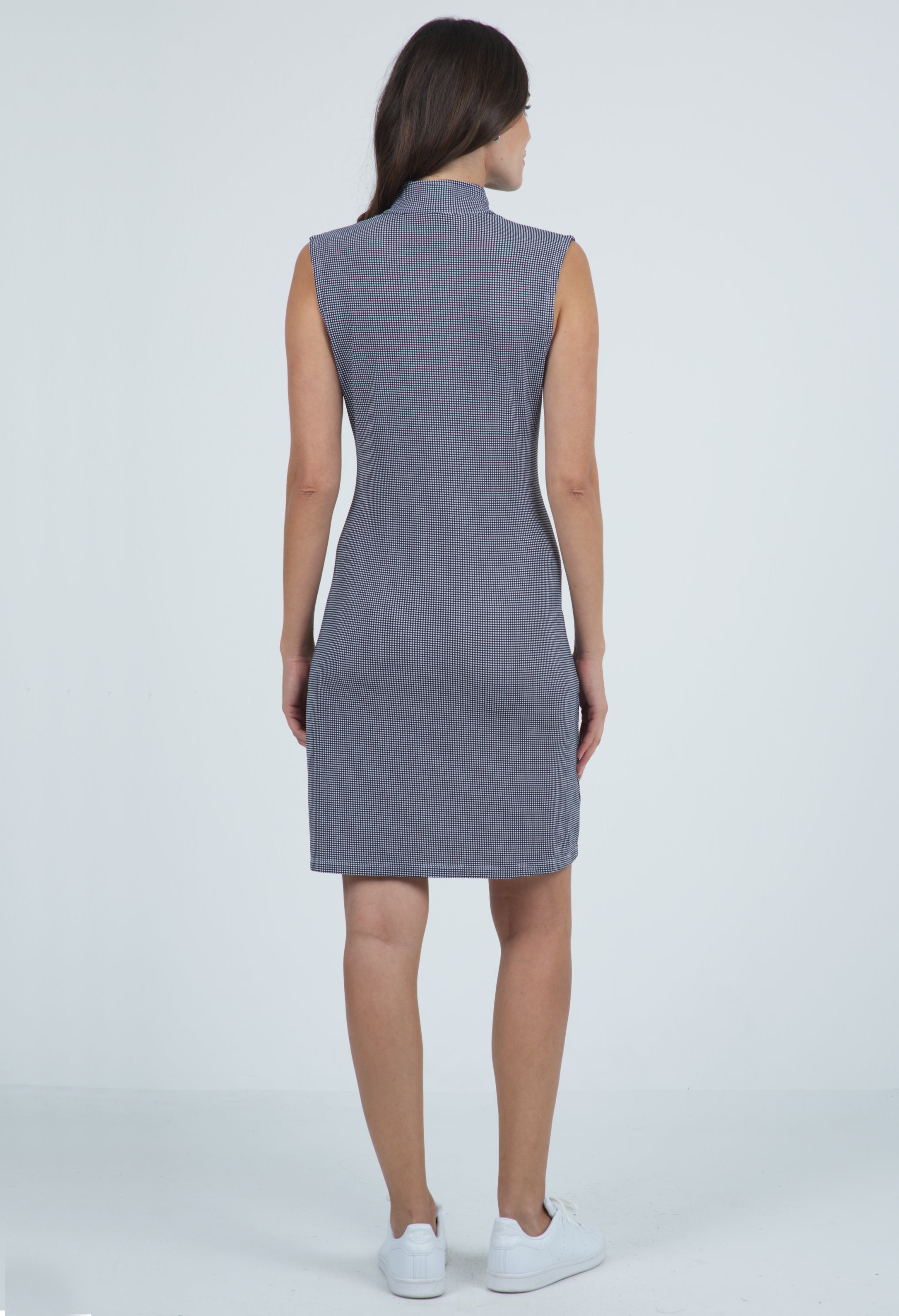 IBKÜL - Mini Check Print Sleeveless Mock Neck Dress - 58754 - Color: Black/White