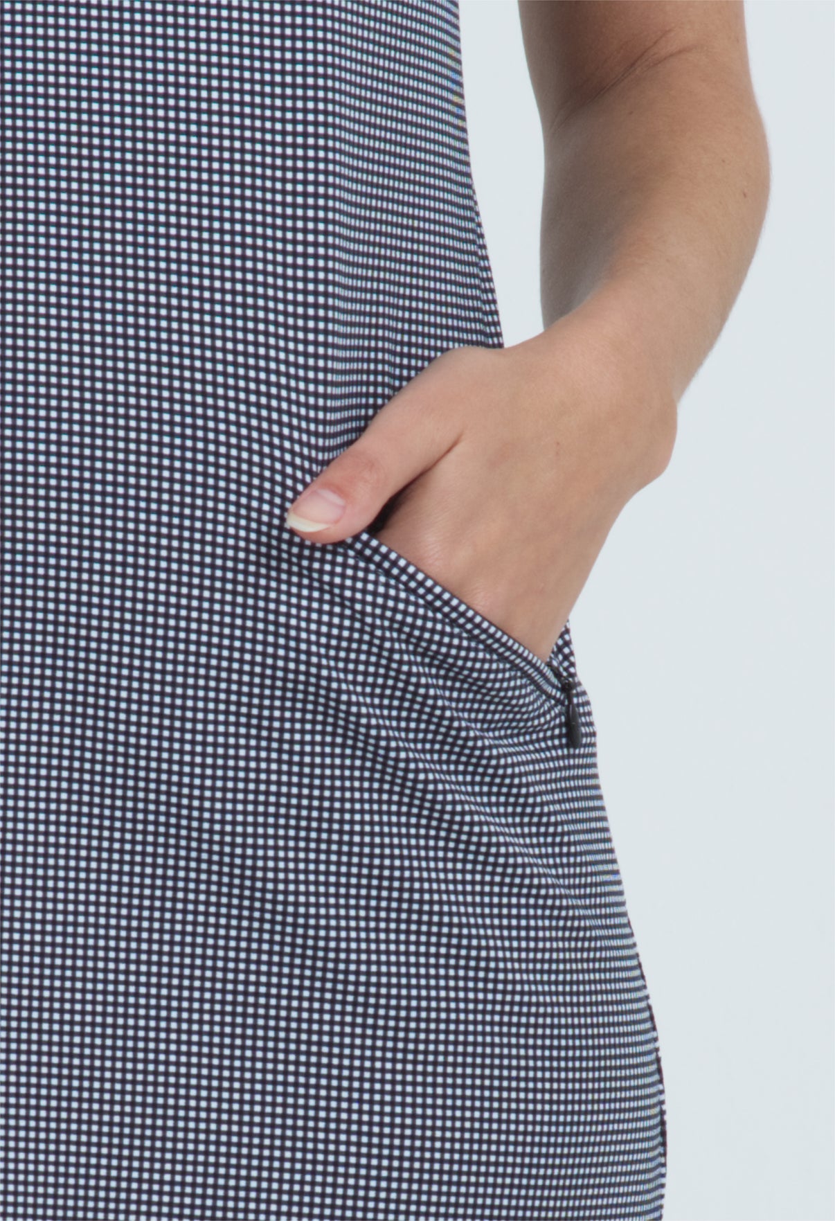 IBKÜL - Mini Check Print Sleeveless Mock Neck Dress - 58754 - Color: Black/White