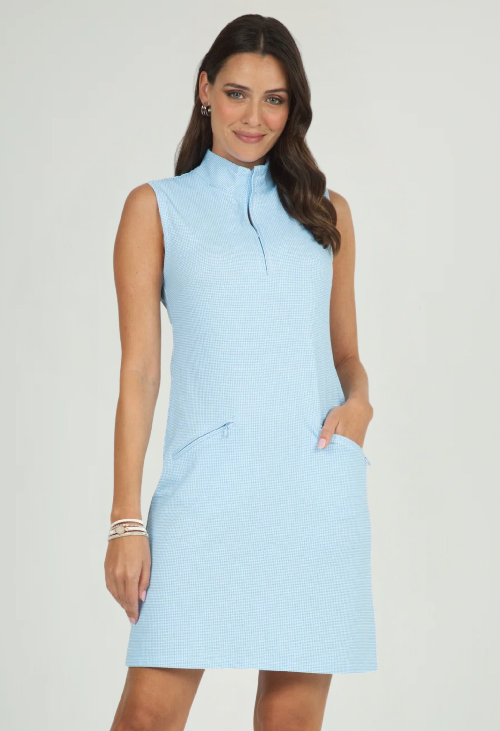 Mini Check Sleeveless Mock Neck Dress - 58754 | IBKÜL