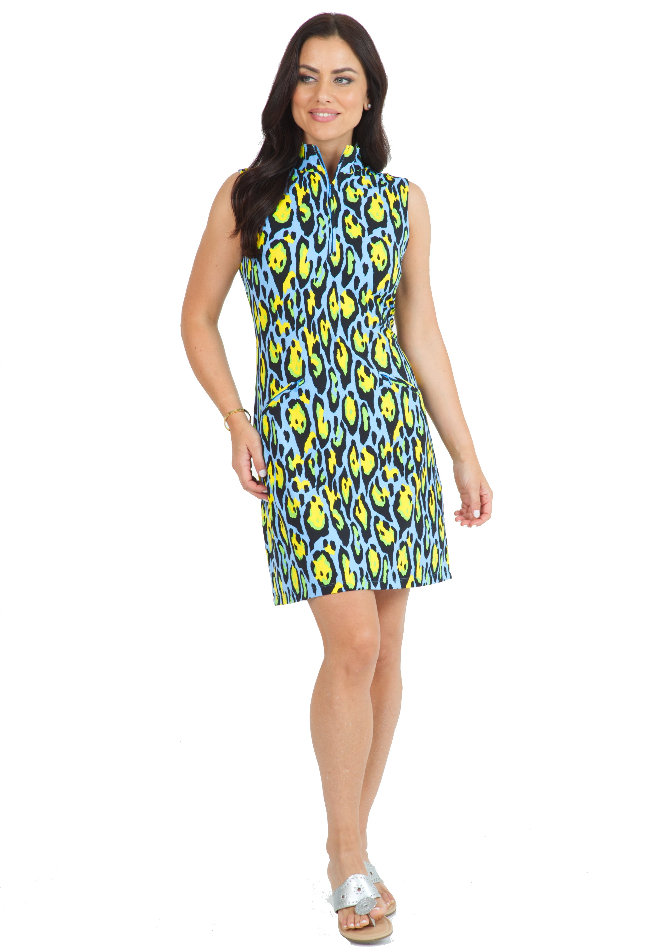 IBKÜL - Gemma Print Sleeveless Mock Dress – 58758 - Color: Peri Multi