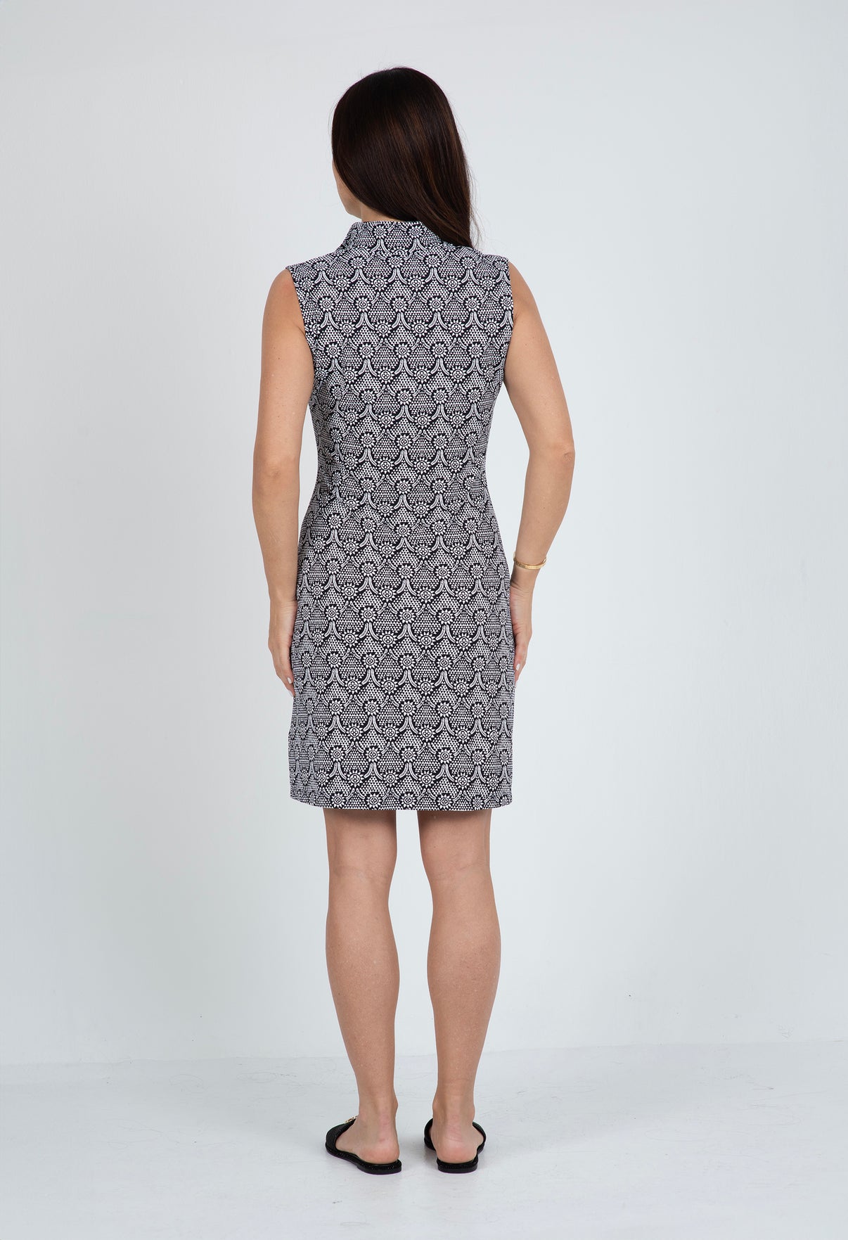 IBKÜL - Leslie Print Sleeveless Mock Dress – 58868 - Color: Black/White