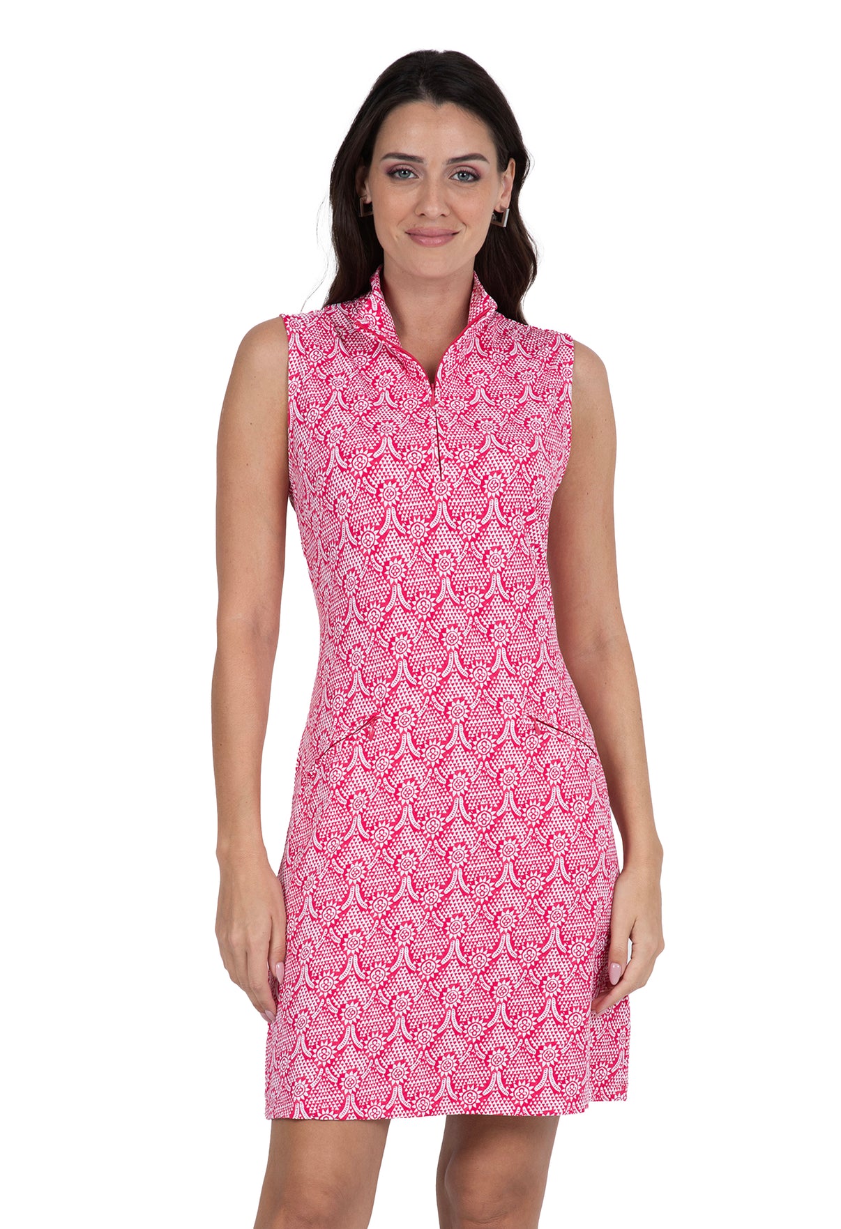 IBKÜL - Leslie Print Sleeveless Mock Dress – 58868 - Color: Watermelon/White