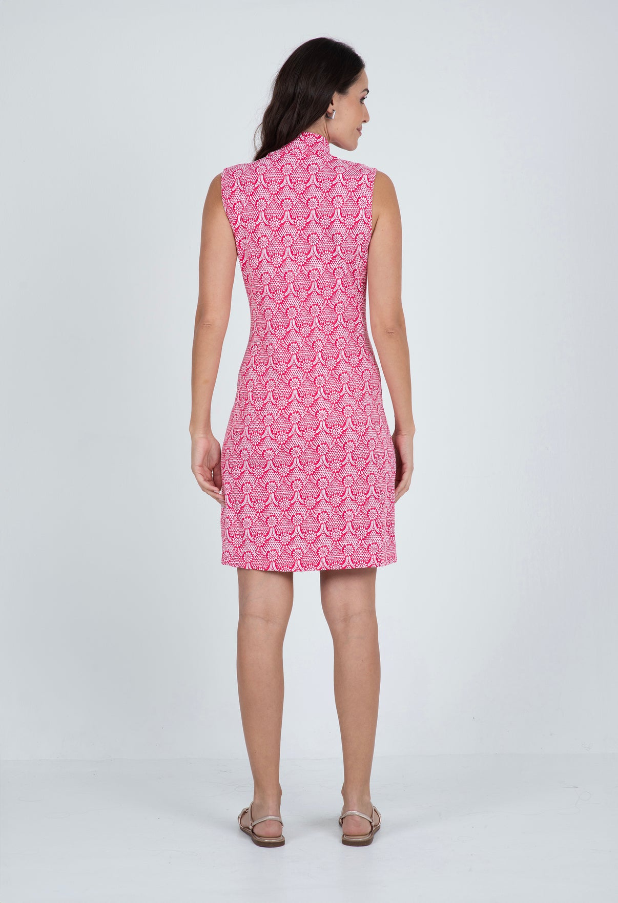 IBKÜL - Leslie Print Sleeveless Mock Dress – 58868 - Color: Watermelon/White