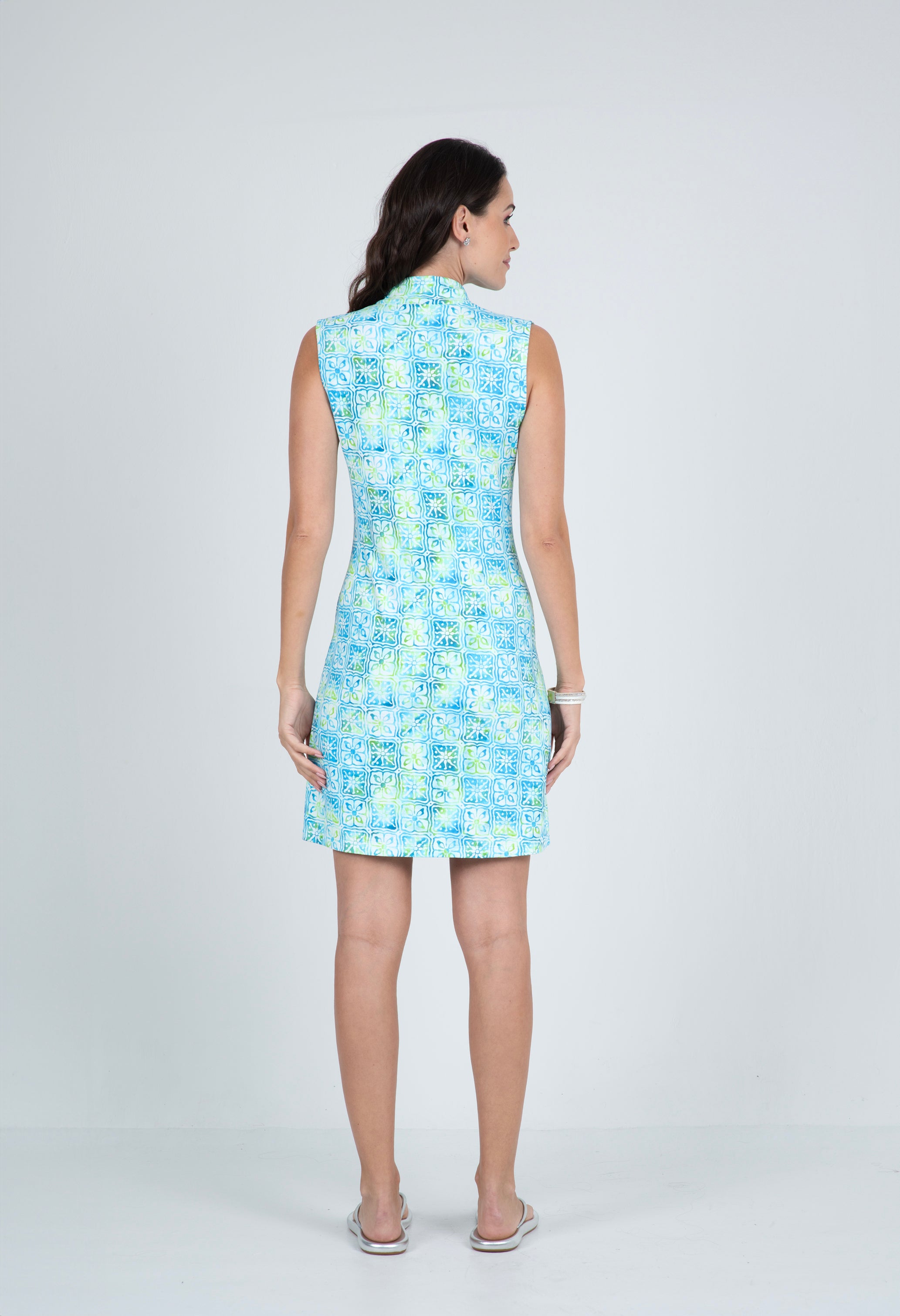 IBKÜL - Kathy Print Sleeveless Mock Dress – 58871 - Color: Turquoise/Lime