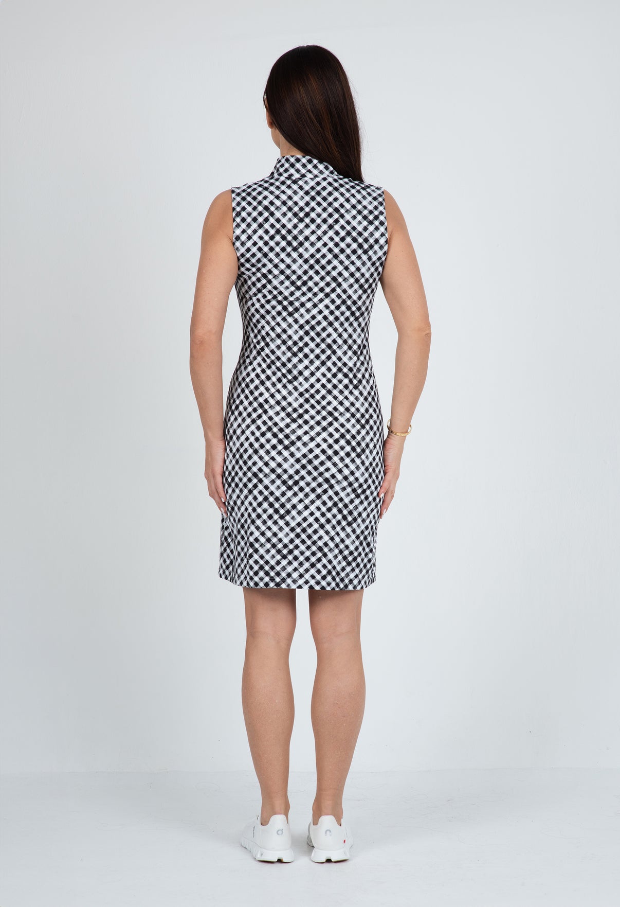 IBKÜL - Gingham Check Print Sleeveless Mock Dress – 58876 - Color: Black/White