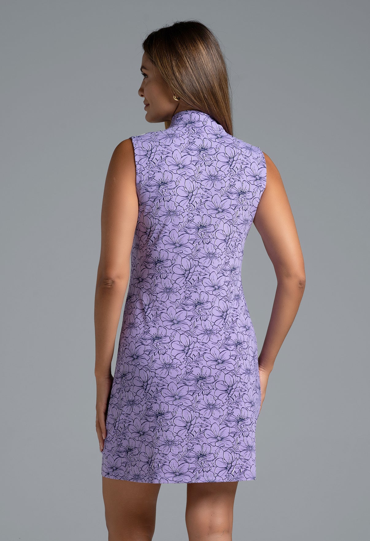 IBKÜL - Diana Print Sleeveless Mock Dress – 58930 - Color: Lavender/Navy
