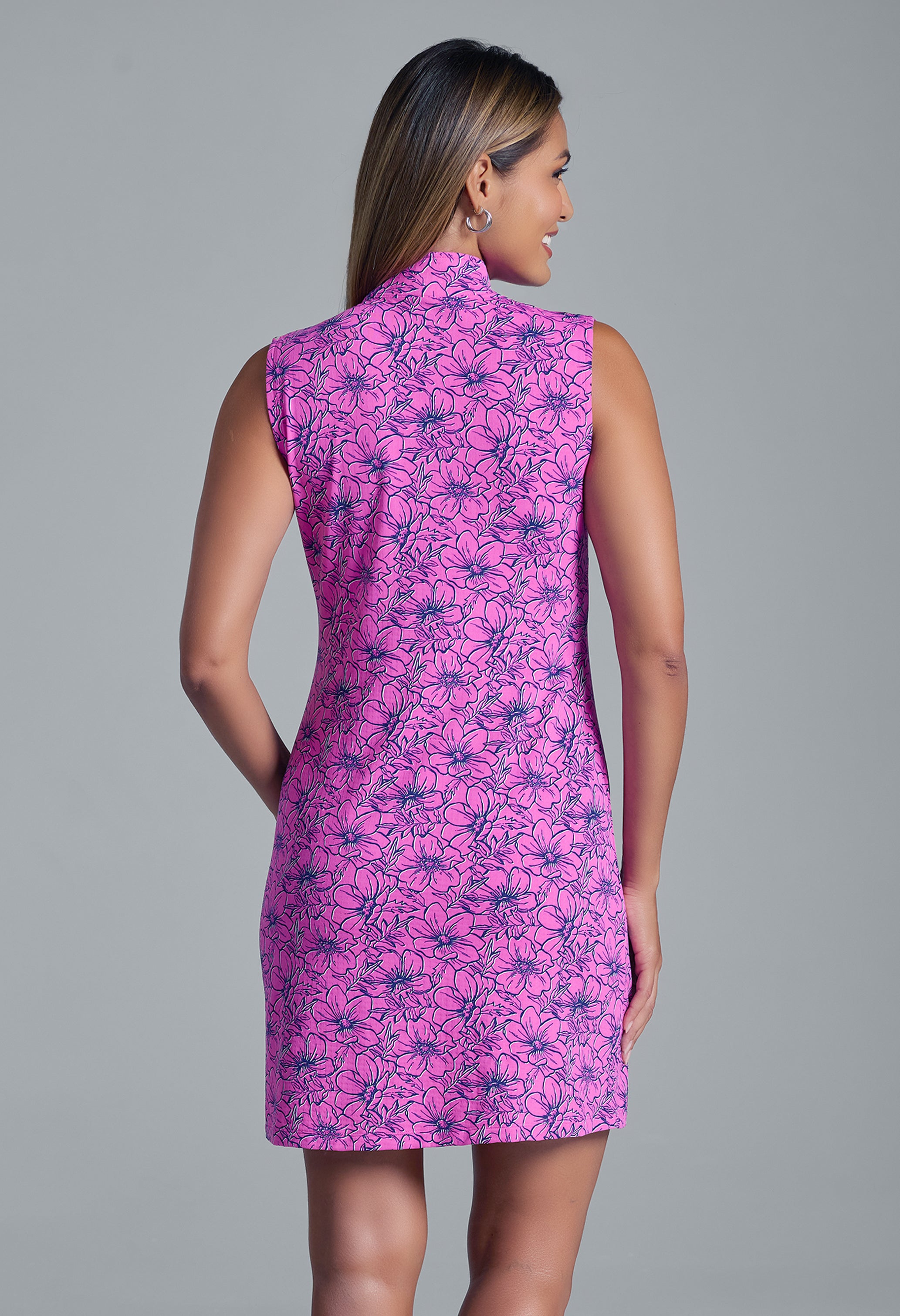 IBKÜL - Diana Print Sleeveless Mock Dress – 58930 - Color: Hot Pink/Navy