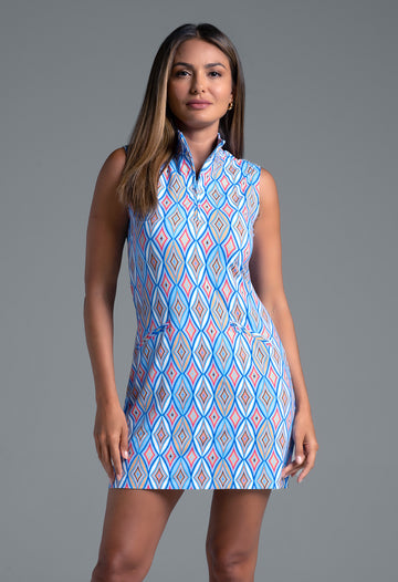IBKÜL - Romina Print Sleeveless Mock Dress – 58931 - Color: Blue Multi