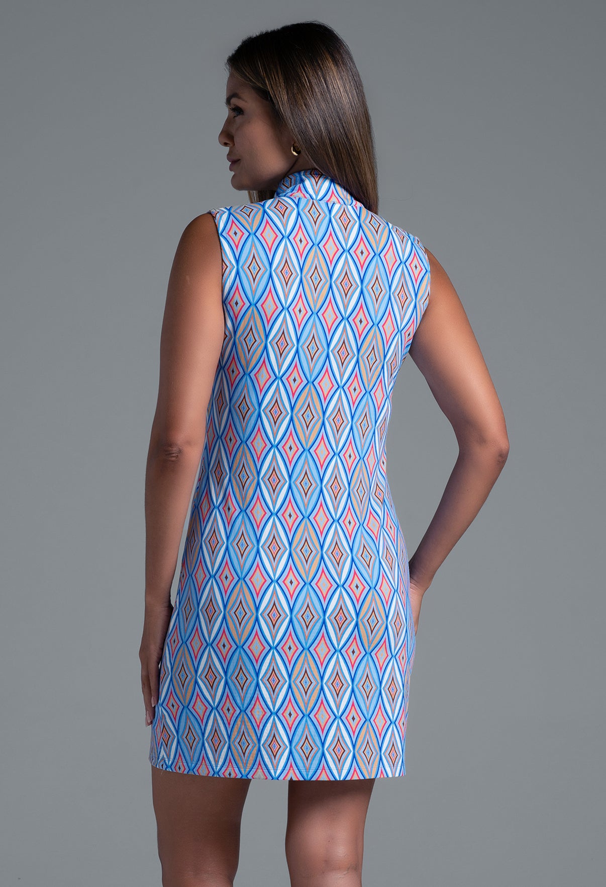 IBKÜL - Romina Print Sleeveless Mock Dress – 58931 - Color: Blue Multi