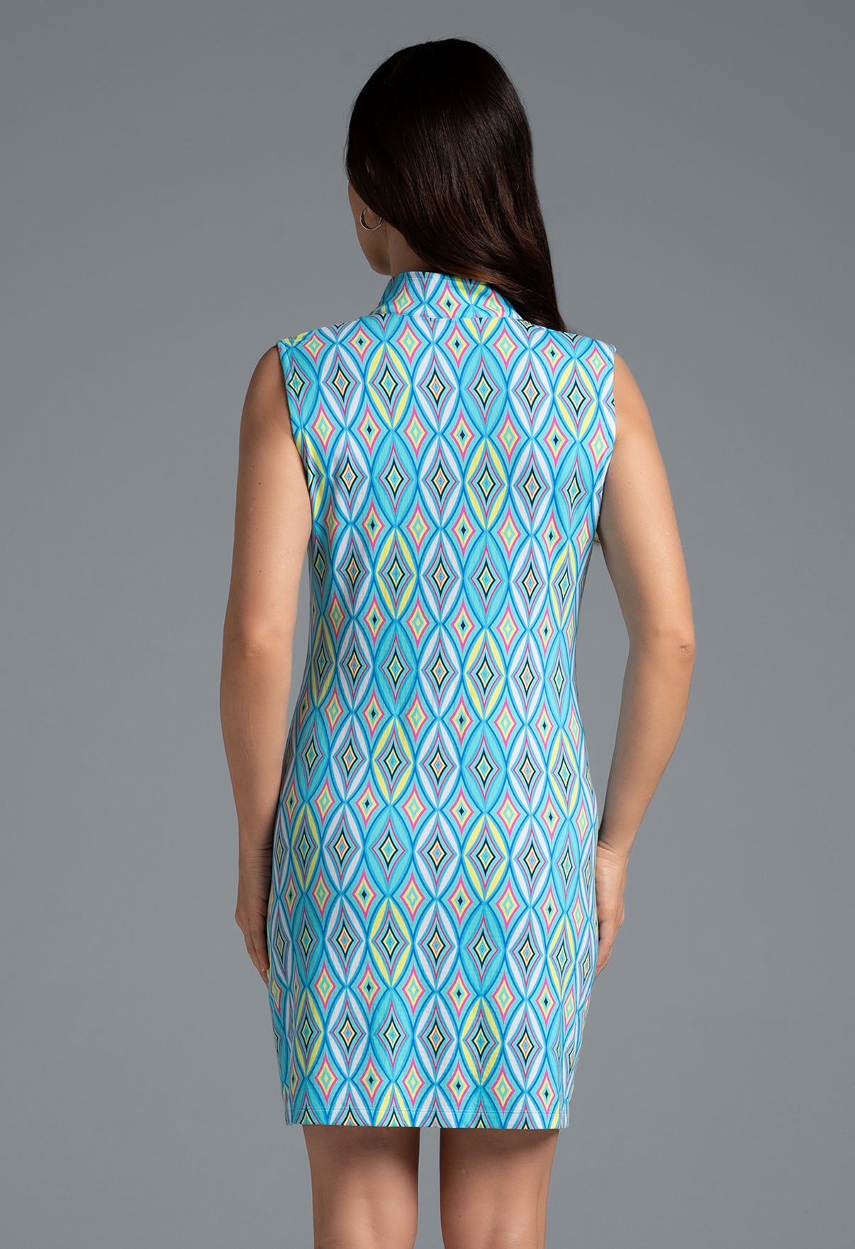 IBKÜL - Romina Print Sleeveless Mock Dress – 58931 - Color: Seafoam Multi