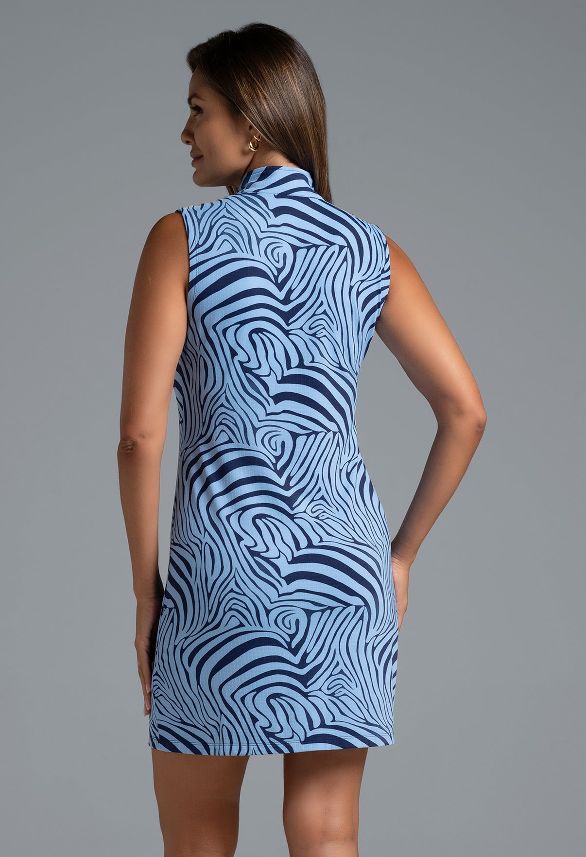 IBKÜL - Cecilia Print Sleeveless Mock Dress – 58932 - Color: Navy/Peri