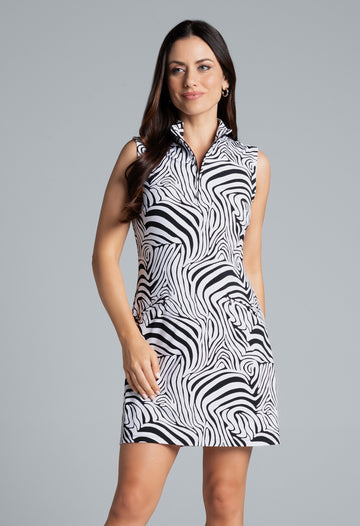 IBKÜL - Cecilia Print Sleeveless Mock Dress – 58932 - Color: Black/White