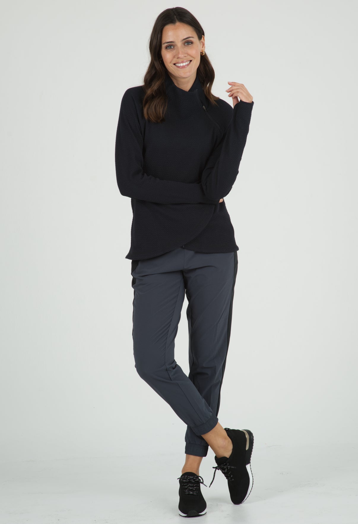 IBKÜL - Solid Popcorn Stitch Asymmetrical Zip Pullover - 64000 - Color: Black