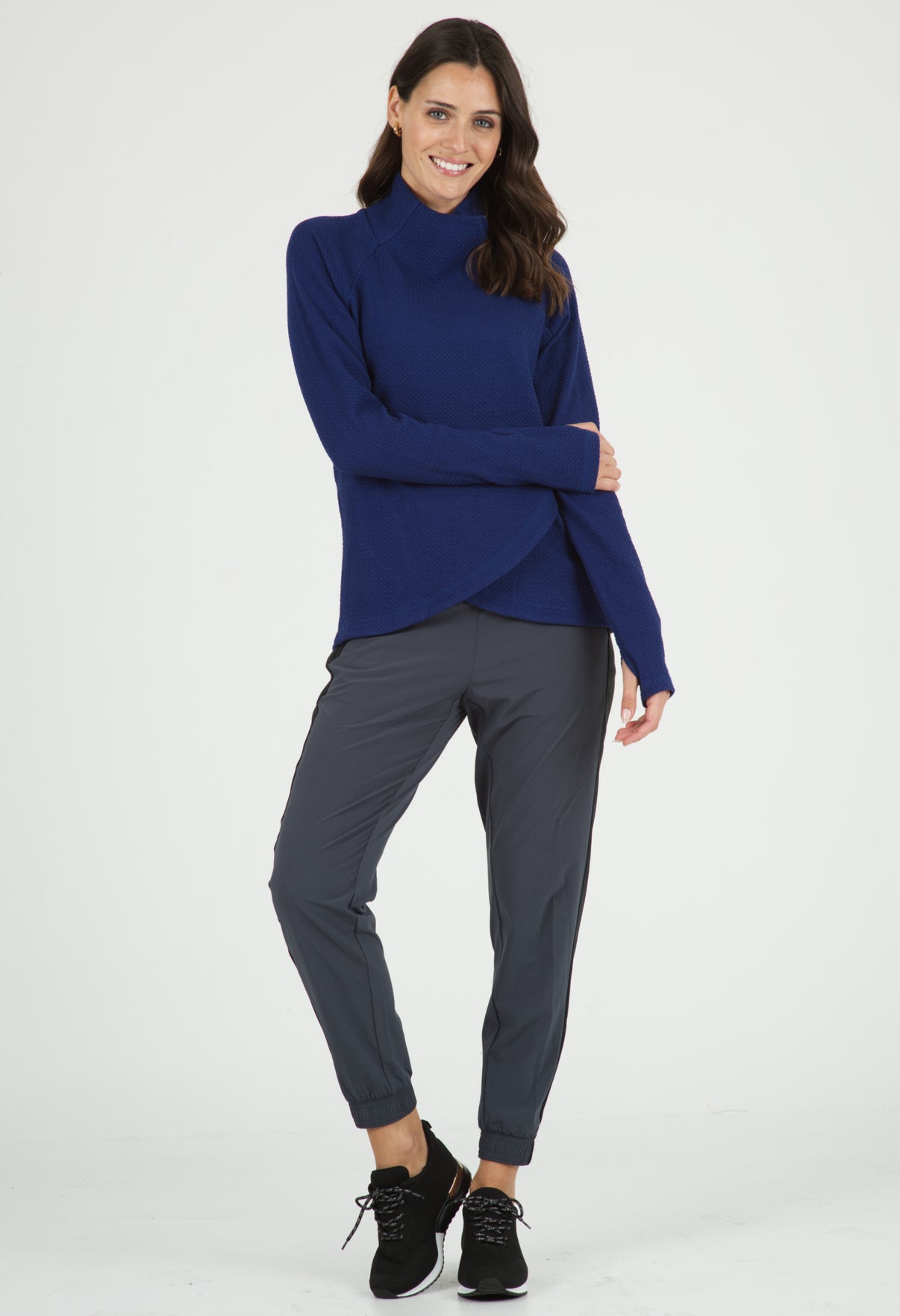 IBKÜL - Solid Popcorn Stitch Asymmetrical Zip Pullover - 64000 - Color: Navy