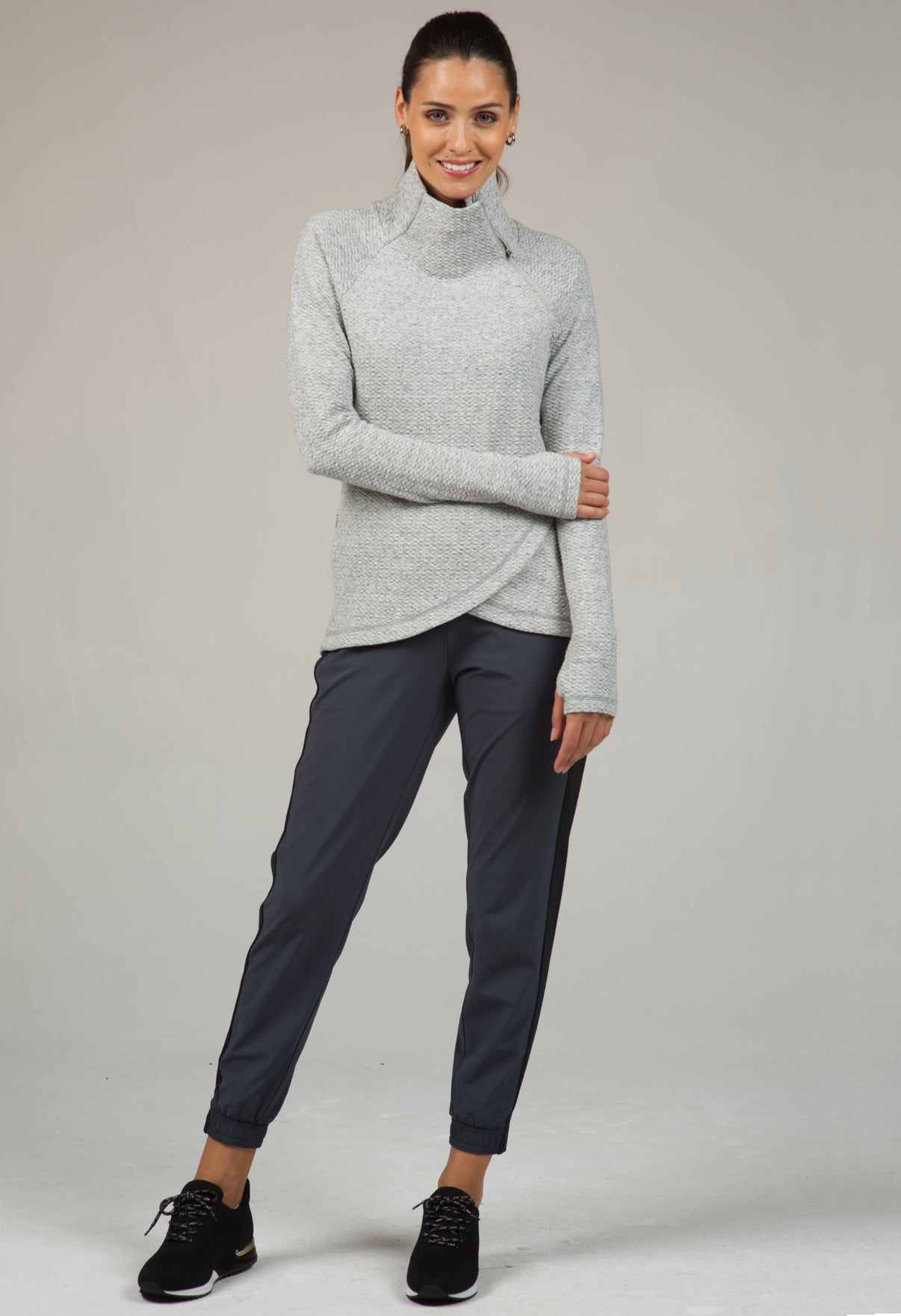 IBKÜL - Solid Popcorn Stitch Asymmetrical Zip Pullover - 64000 - Color: Oxford