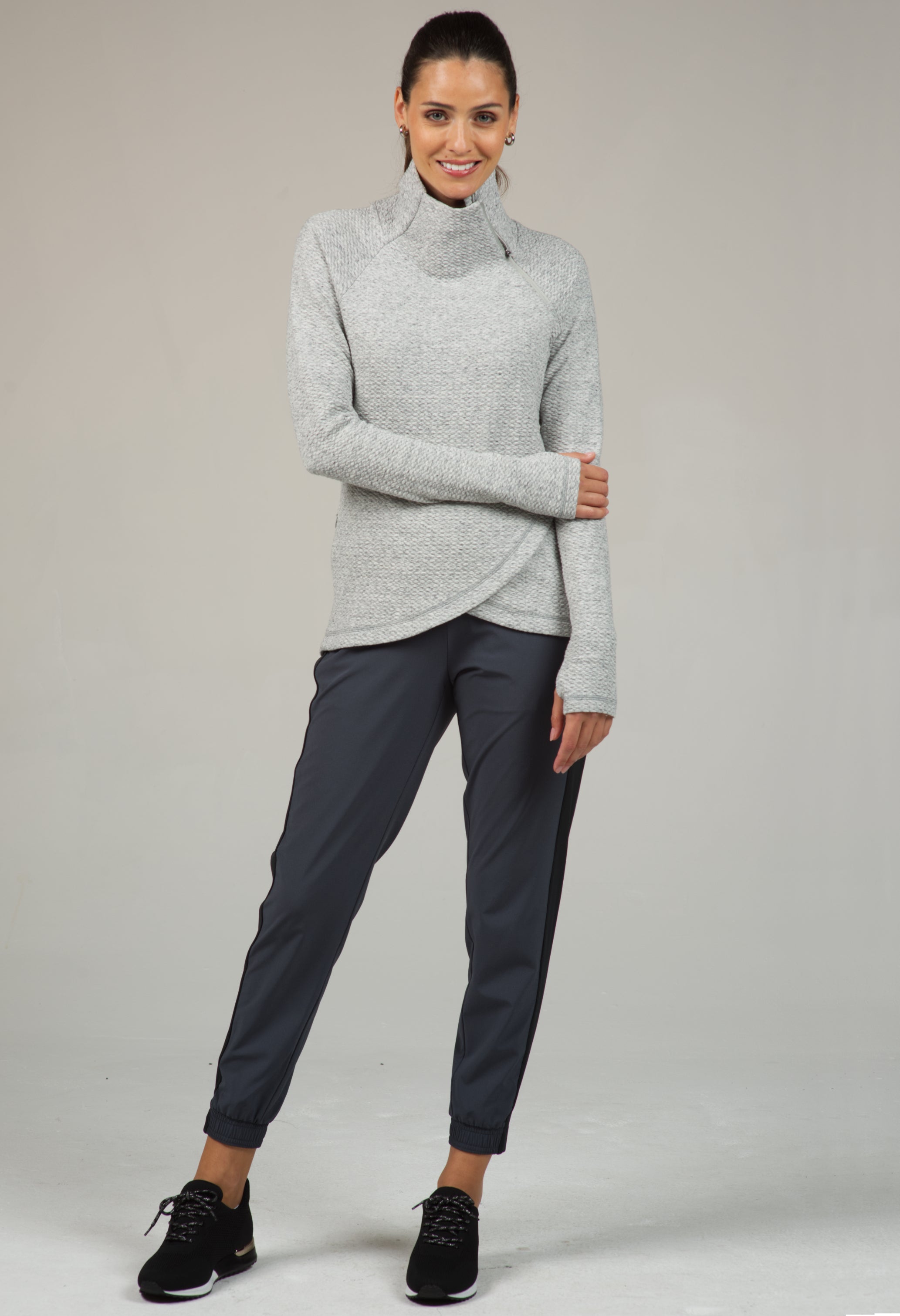 IBKÜL - Solid Popcorn Stitch Asymmetrical Zip Pullover - 64000 - Color: Oxford