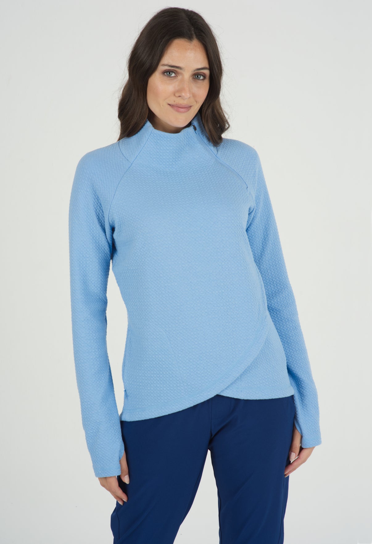 IBKÜL - Solid Popcorn Stitch Asymmetrical Zip Pullover - 64000 - Color: Peri