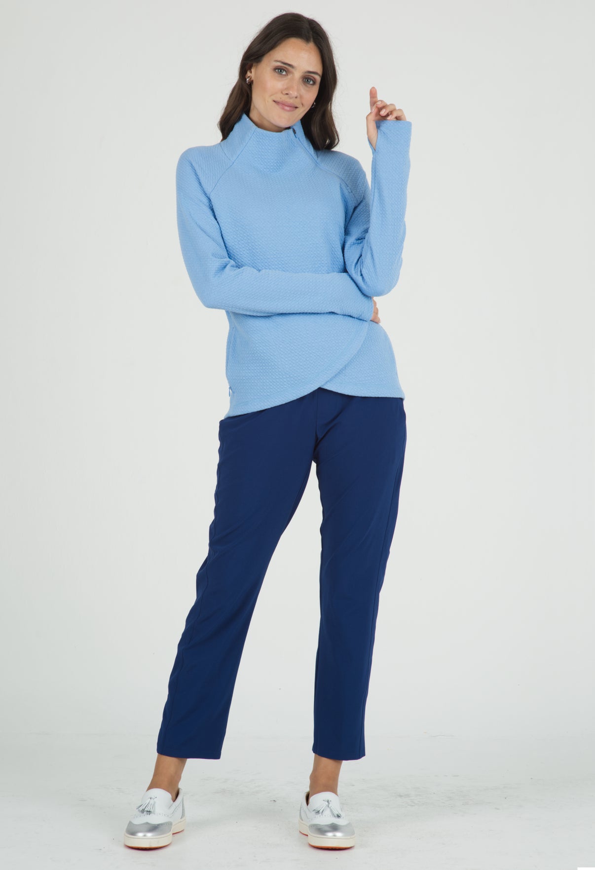 IBKÜL - Solid Popcorn Stitch Asymmetrical Zip Pullover - 64000 - Color: Peri