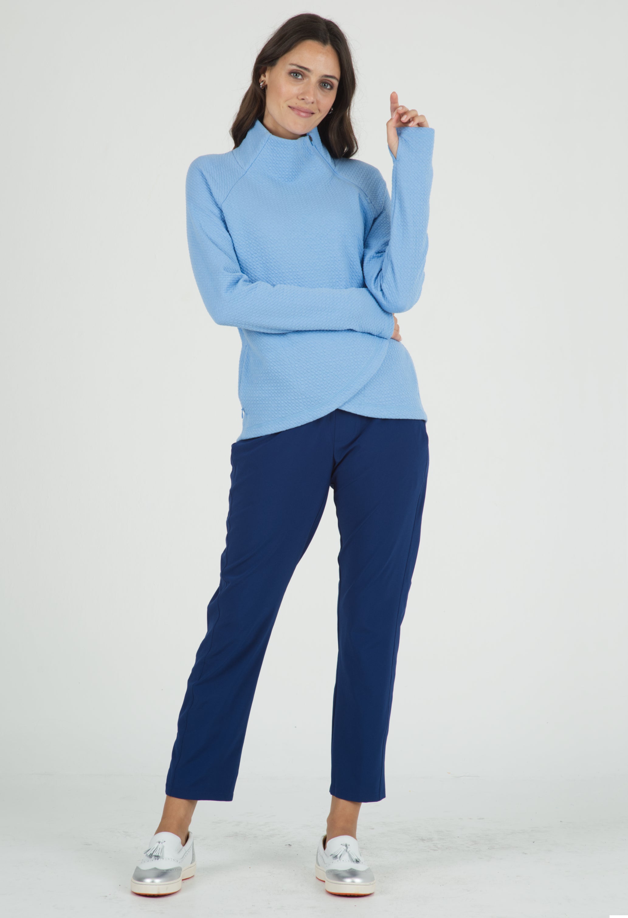IBKÜL - Solid Popcorn Stitch Asymmetrical Zip Pullover - 64000 - Color: Peri
