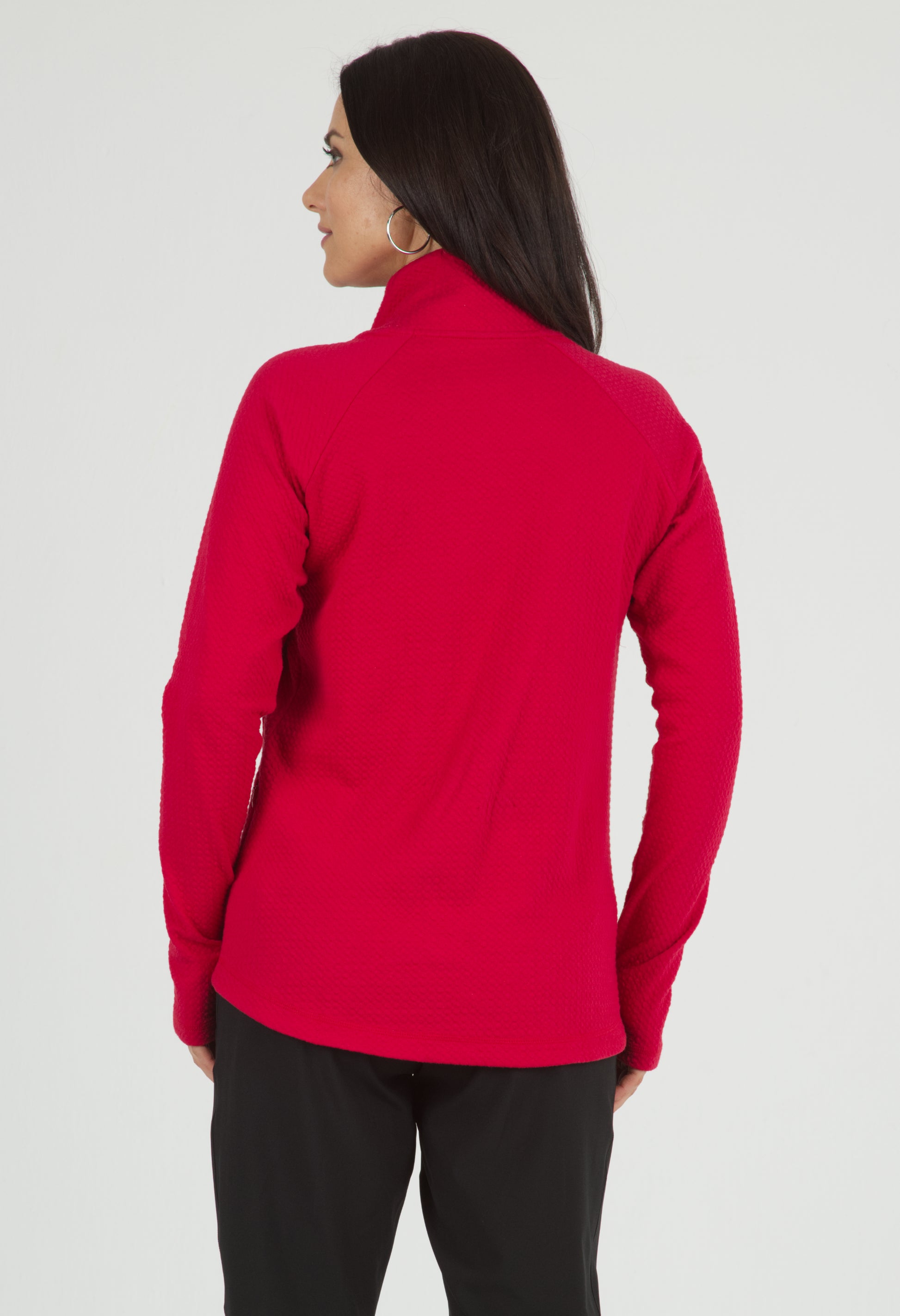 IBKÜL - Solid Popcorn Stitch Asymmetrical Zip Pullover - 64000 - Color: Red