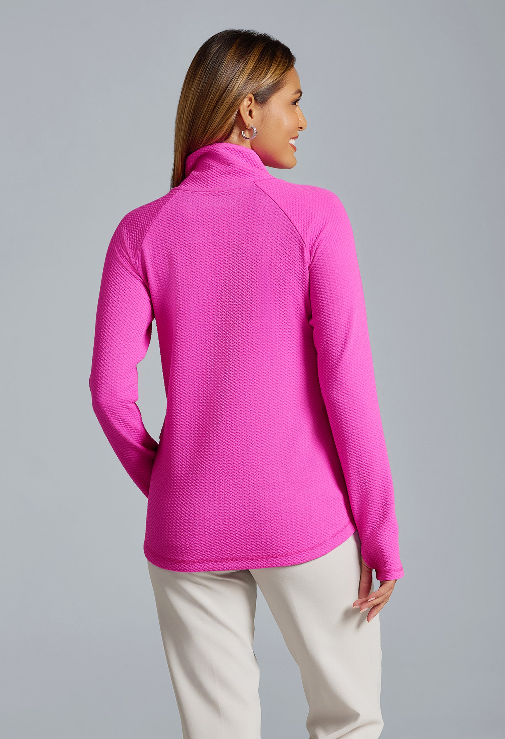 Solid Popcorn Stitch Asymmetrical Zip Pullover 2.0