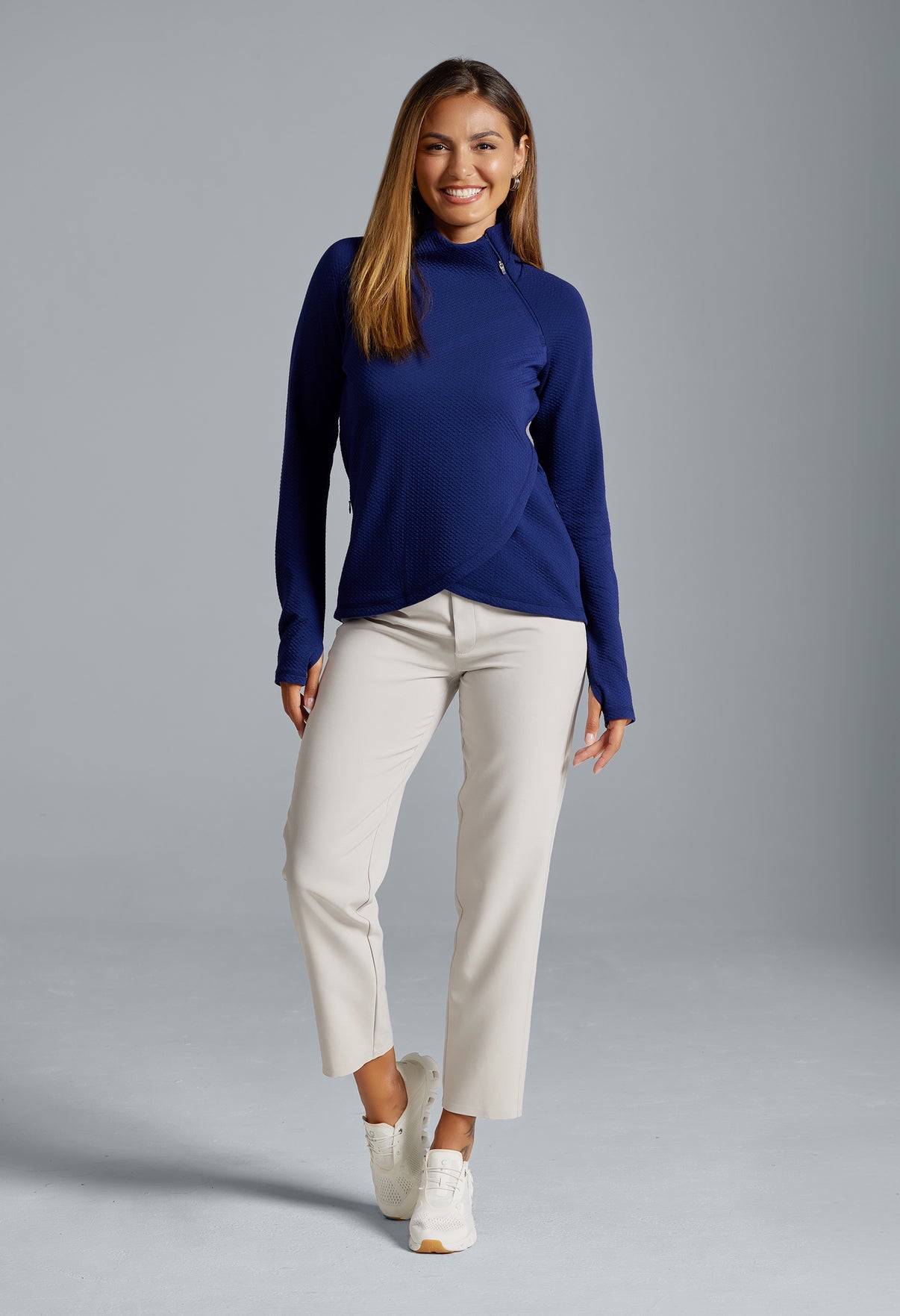 IBKÜL - Solid Popcorn Stitch Asymmetrical Zip Pullover - 64001 - Color: Navy