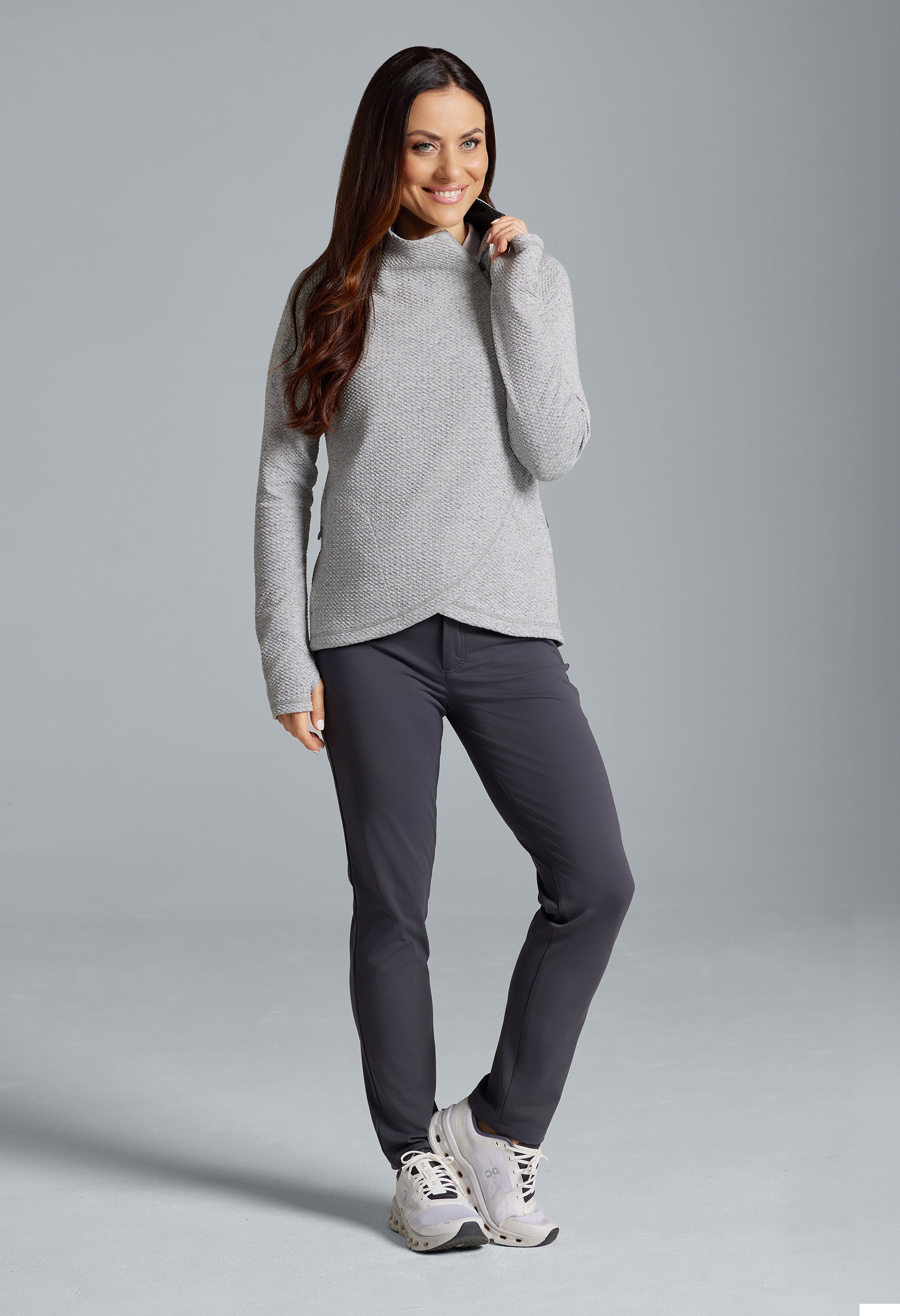 IBKÜL - Solid Popcorn Stitch Asymmetrical Zip Pullover - 64001 - Color: Oxford