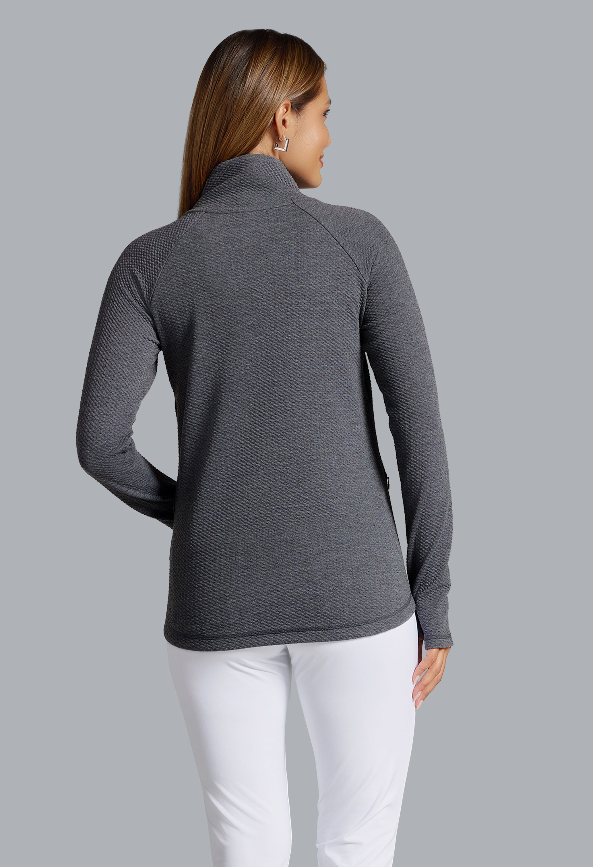 IBKÜL - Solid Popcorn Stitch Asymmetrical Zip Pullover - 64001 - Color: Black