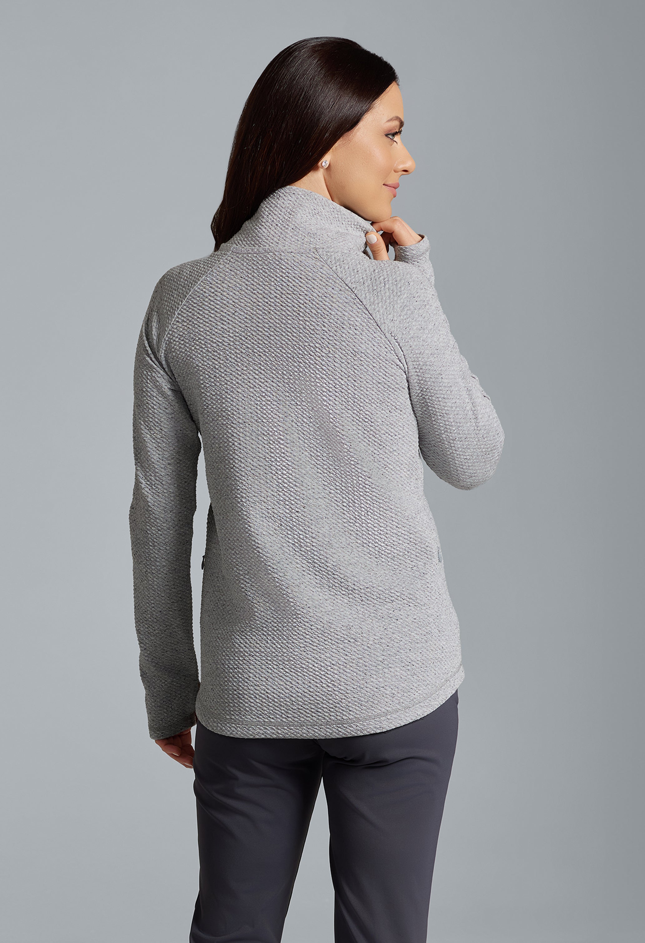 IBKÜL - Solid Popcorn Stitch Asymmetrical Zip Pullover - 64001 - Color: Oxford