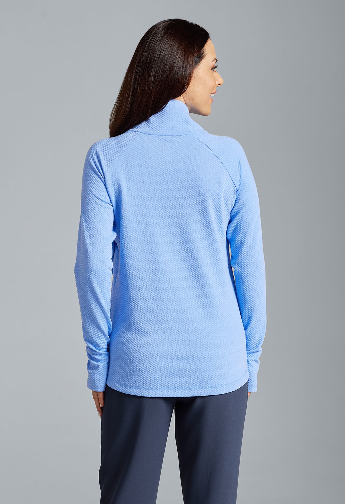 IBKÜL - Solid Popcorn Stitch Asymmetrical Zip Pullover - 64001 - Color: Peri