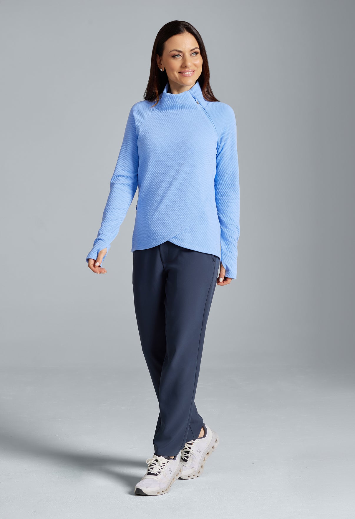 IBKÜL - Solid Popcorn Stitch Asymmetrical Zip Pullover - 64001 - Color: Peri