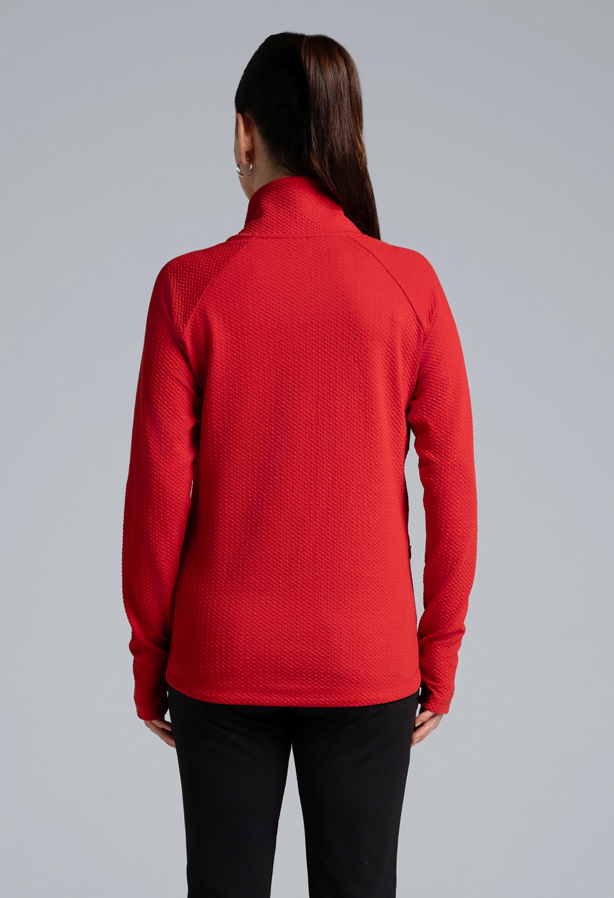 IBKÜL - Solid Popcorn Stitch Asymmetrical Zip Pullover - 64001 - Color: Red