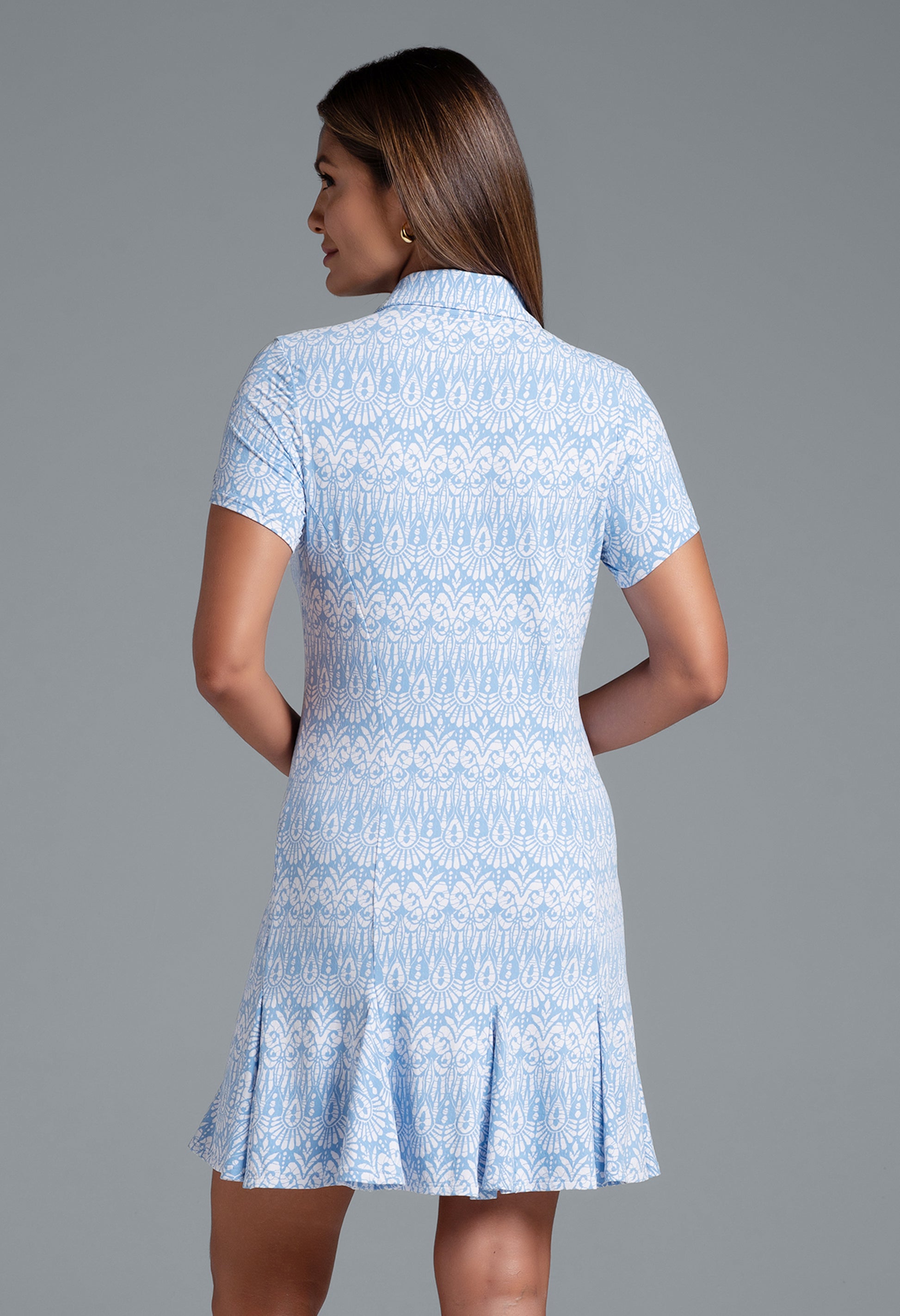 IBKÜL - Barbara Print Short Sleeve Godet Dress – 69086 - Color: Peri/White