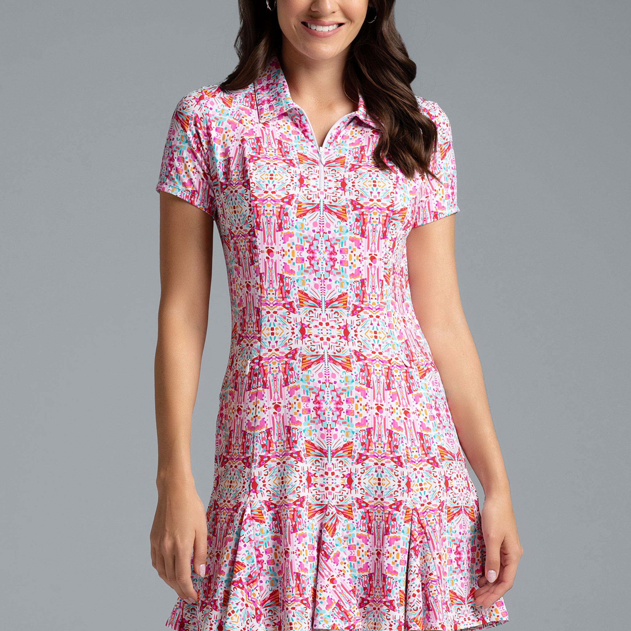 IBKÜL - Ridley Print Short Sleeve Godet Dress – 69089 - Color: Watermelon Multi