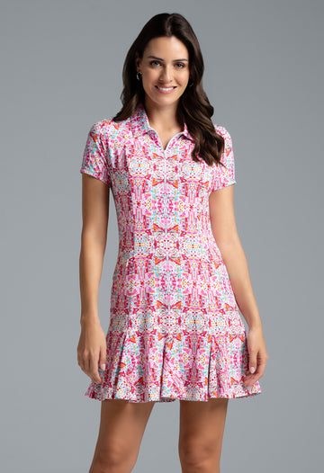 IBKÜL - Ridley Print Short Sleeve Godet Dress – 69089 - Color: Watermelon Multi