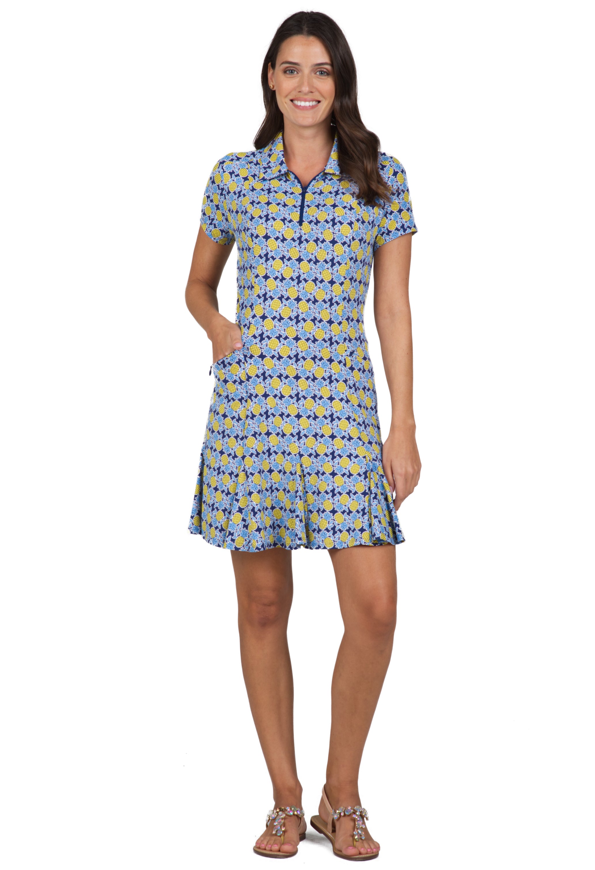 Chantal Print Short Sleeve Godet Dress – 69540