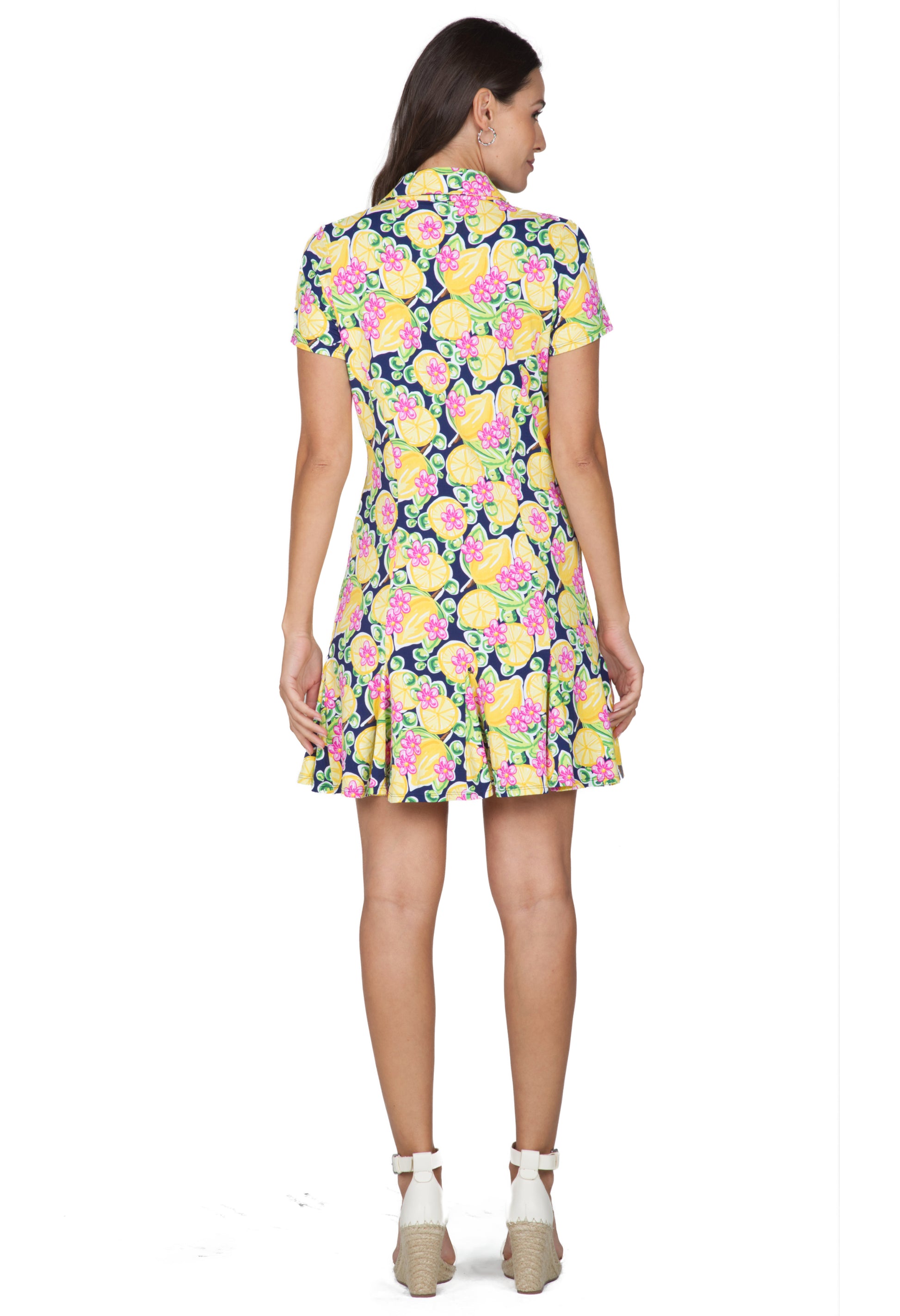 IBKÜL - Calista Print Short Sleeve Godet Dress – 69652 - Color: Navy Multi