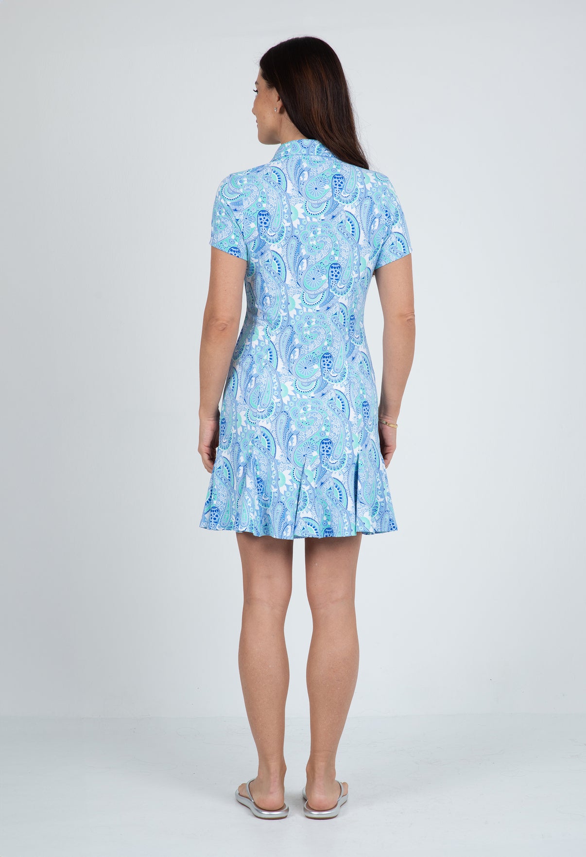 IBKÜL - Gloria Print Short Sleeve Godet Dress – 69869 - Color: Peri/Jade