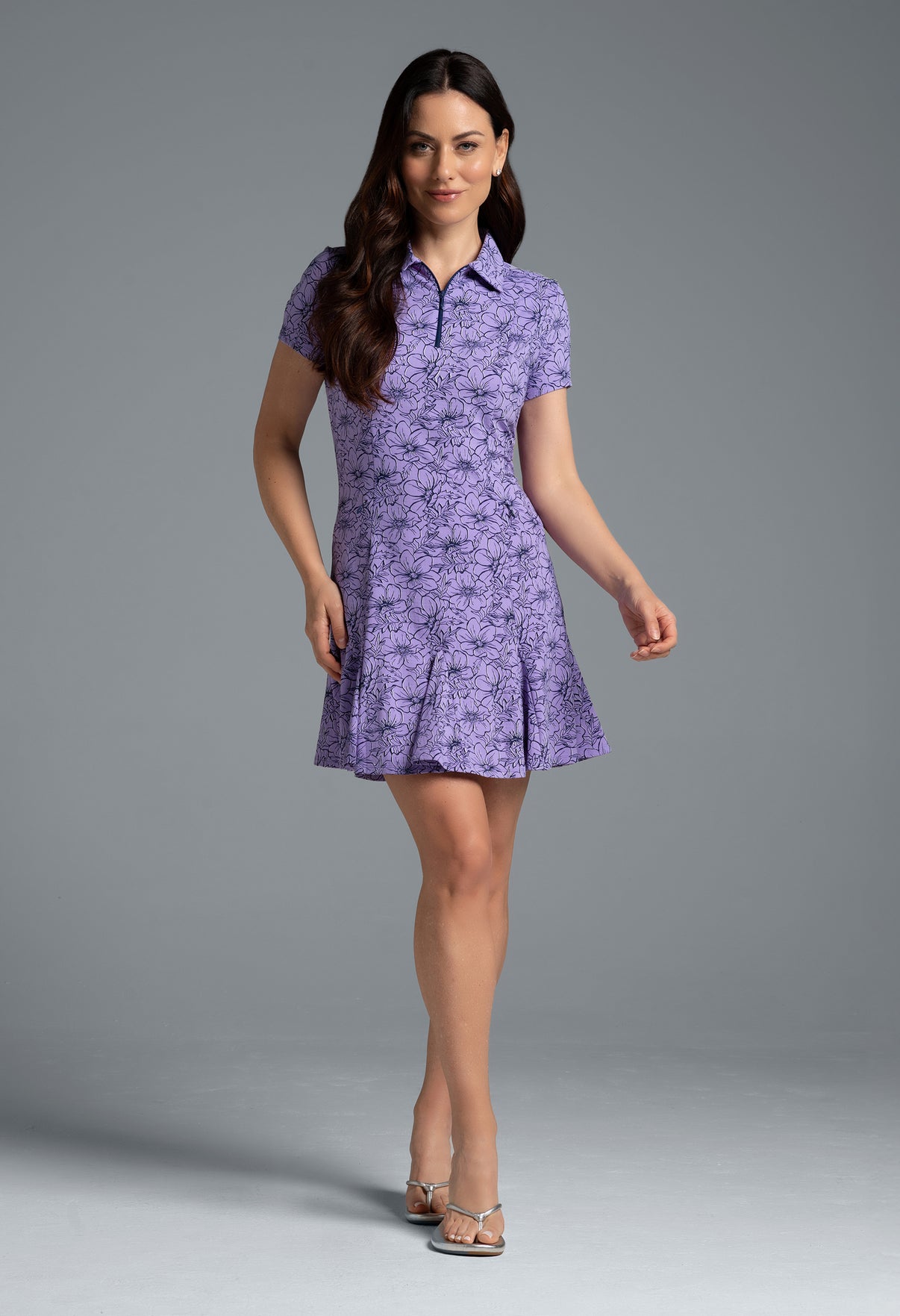 IBKÜL - Diana Print Short Sleeve Godet Dress – 69930 - Color: Hot Pink/Navy