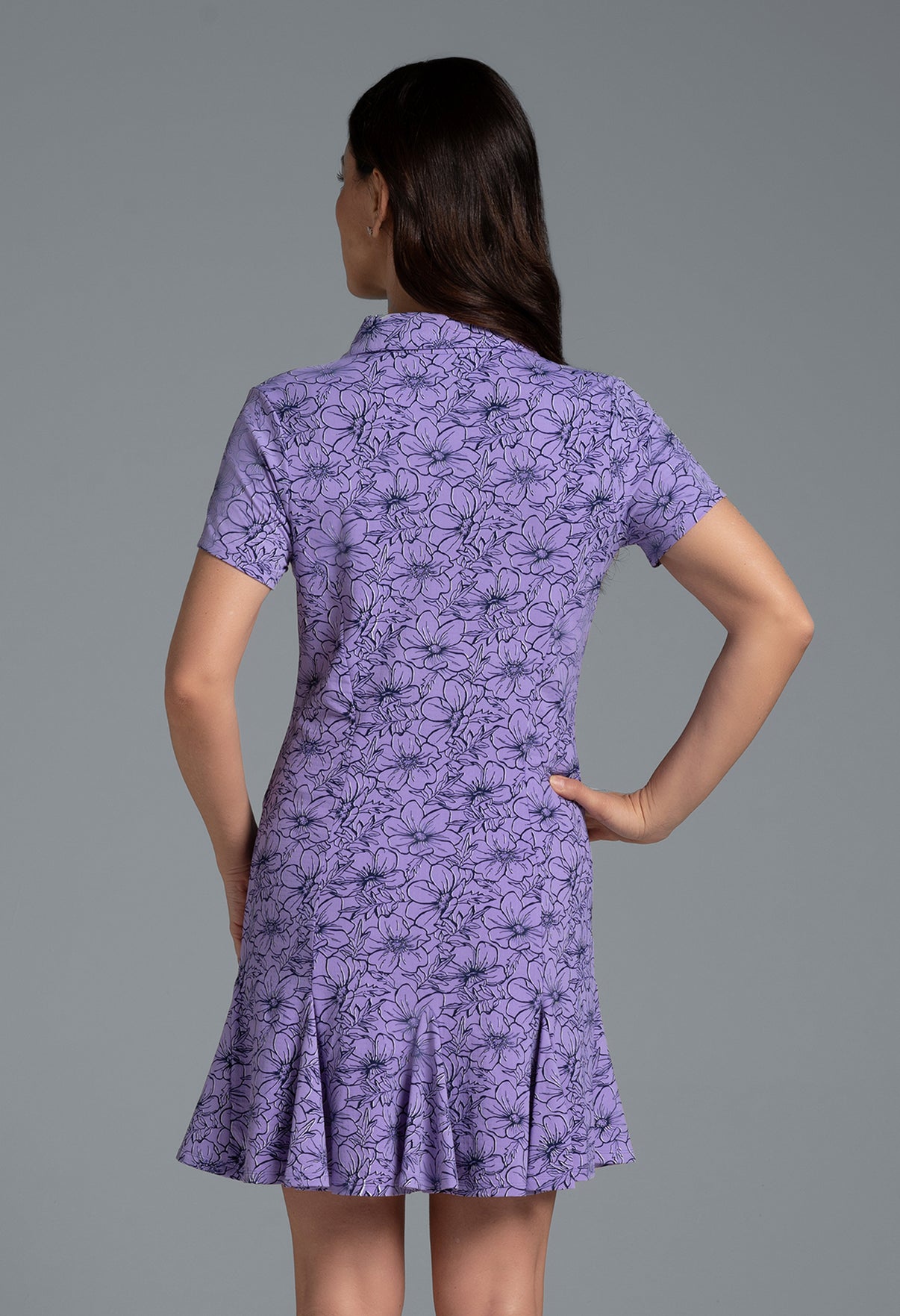 IBKÜL - Diana Print Short Sleeve Godet Dress – 69930 - Color: Lavender/Navy
