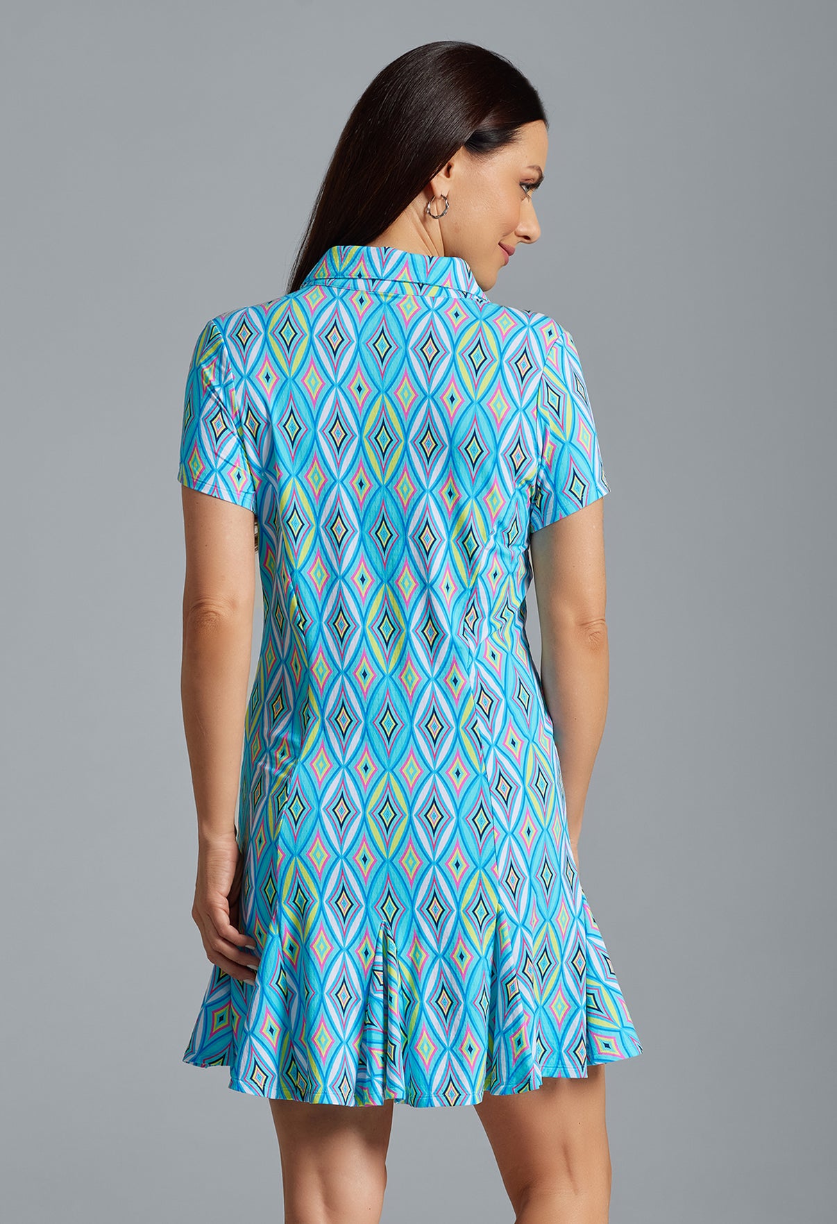 IBKÜL - Romina Print Short Sleeve Godet Dress – 69931 - Color: Seafoam Multi