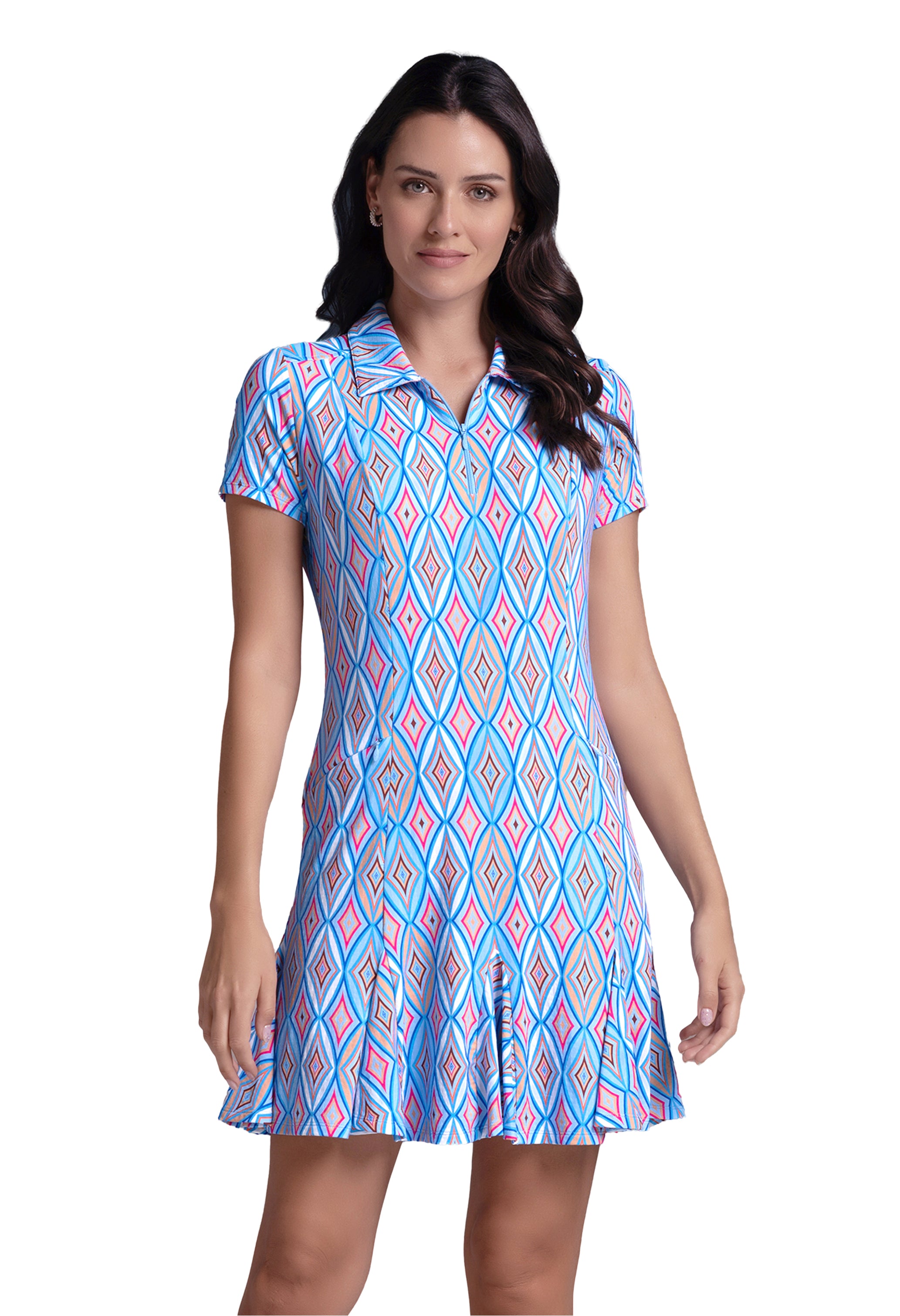 Romina Print Short Sleeve Godet Dress