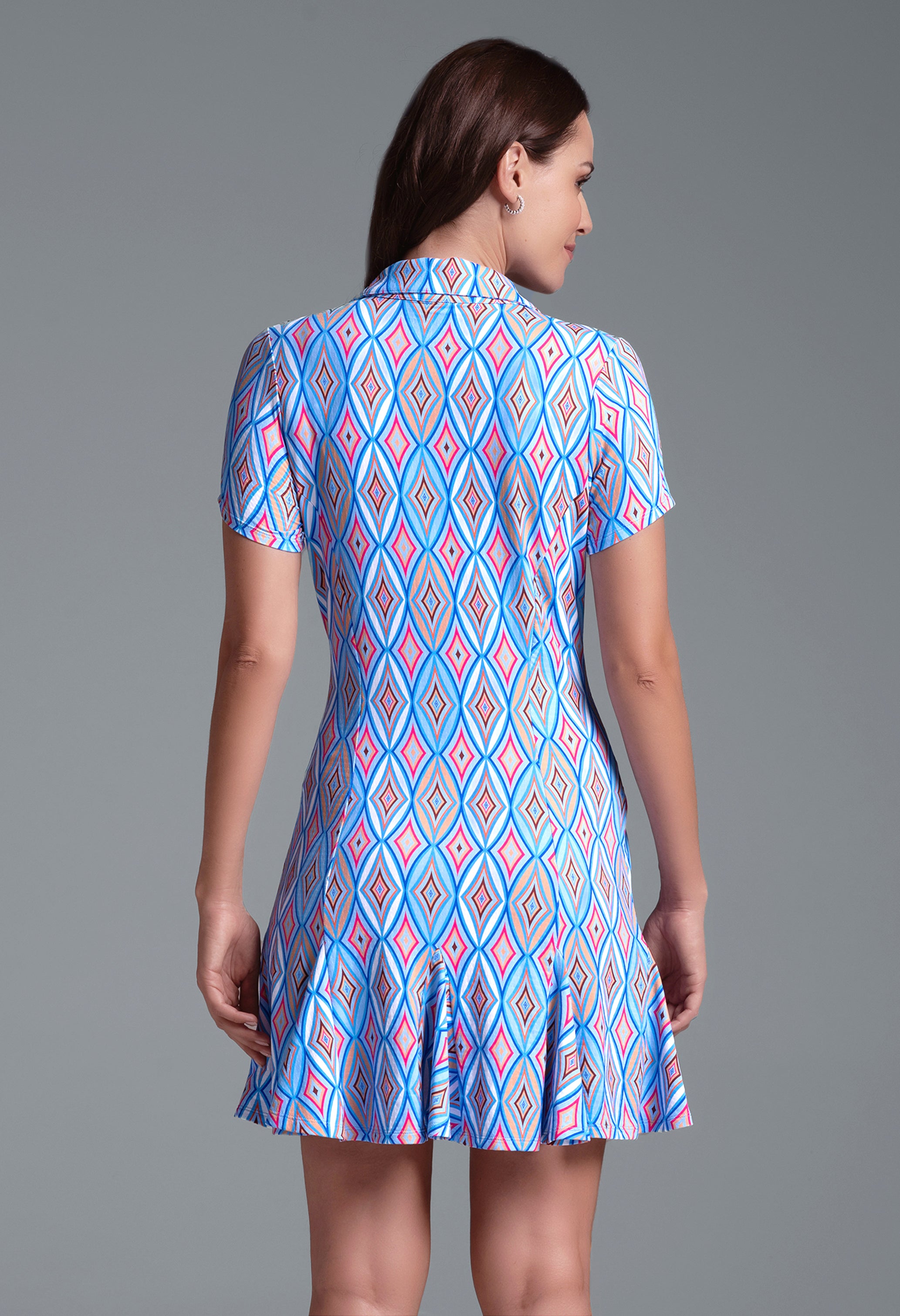 Romina Print Short Sleeve Godet Dress