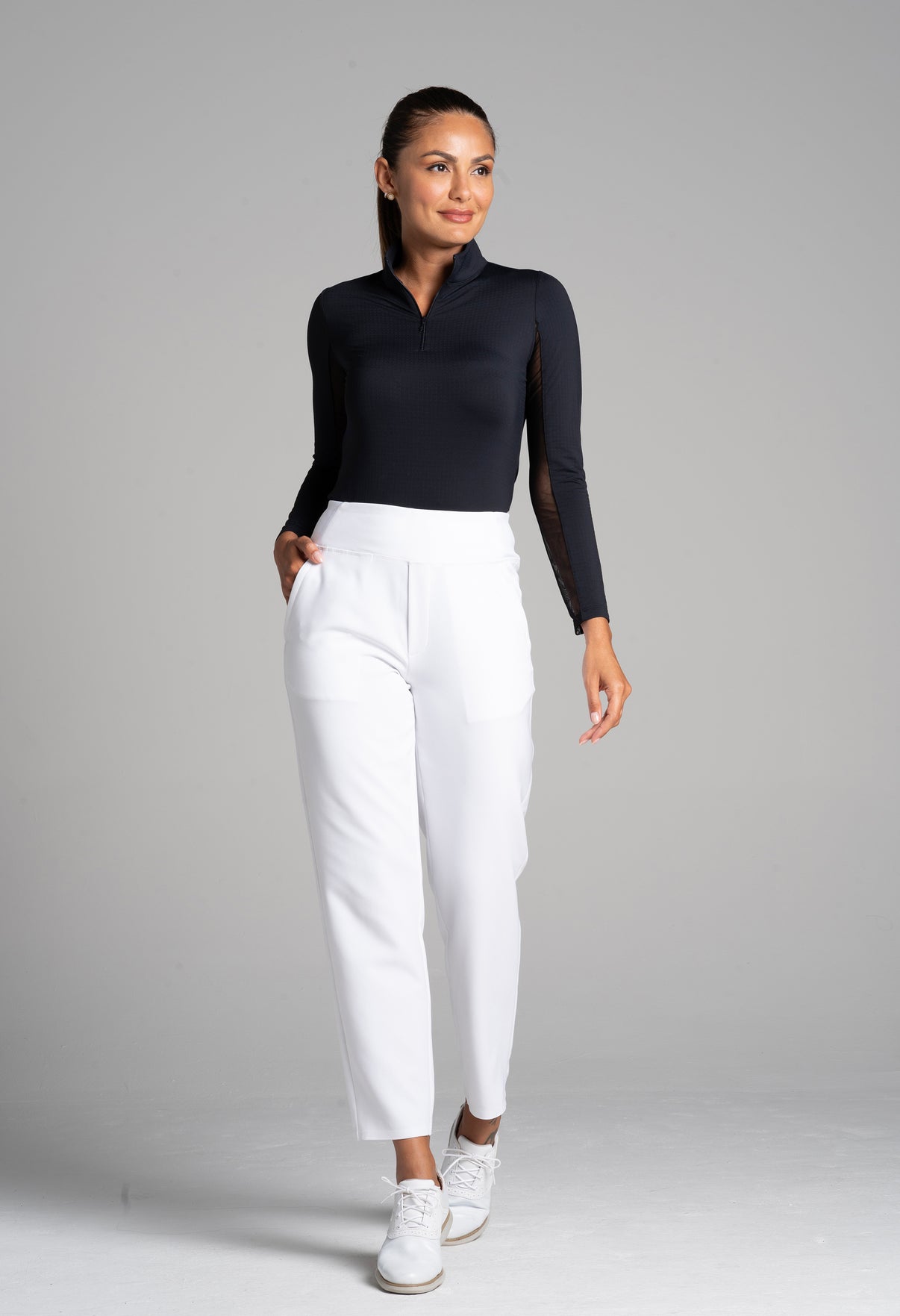 IBKÜL - Solid Knit Ankle Pants - 70000 - Color: White